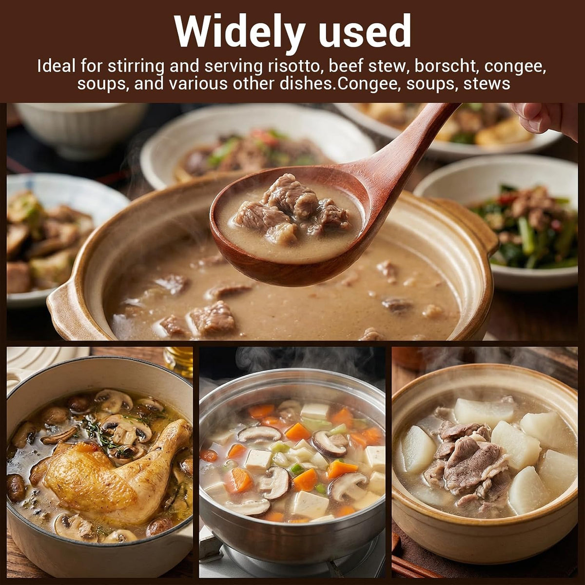 Wooden Ladle with Handle, 11" Wooden Soup Ladle 3 fl oz Extra Large Kitchen Wood Scoop Deep Teak Wood Spoon Utensil for Cooking Serving Cookware, Sustainable Natural Texture (Bigger and Deeper)