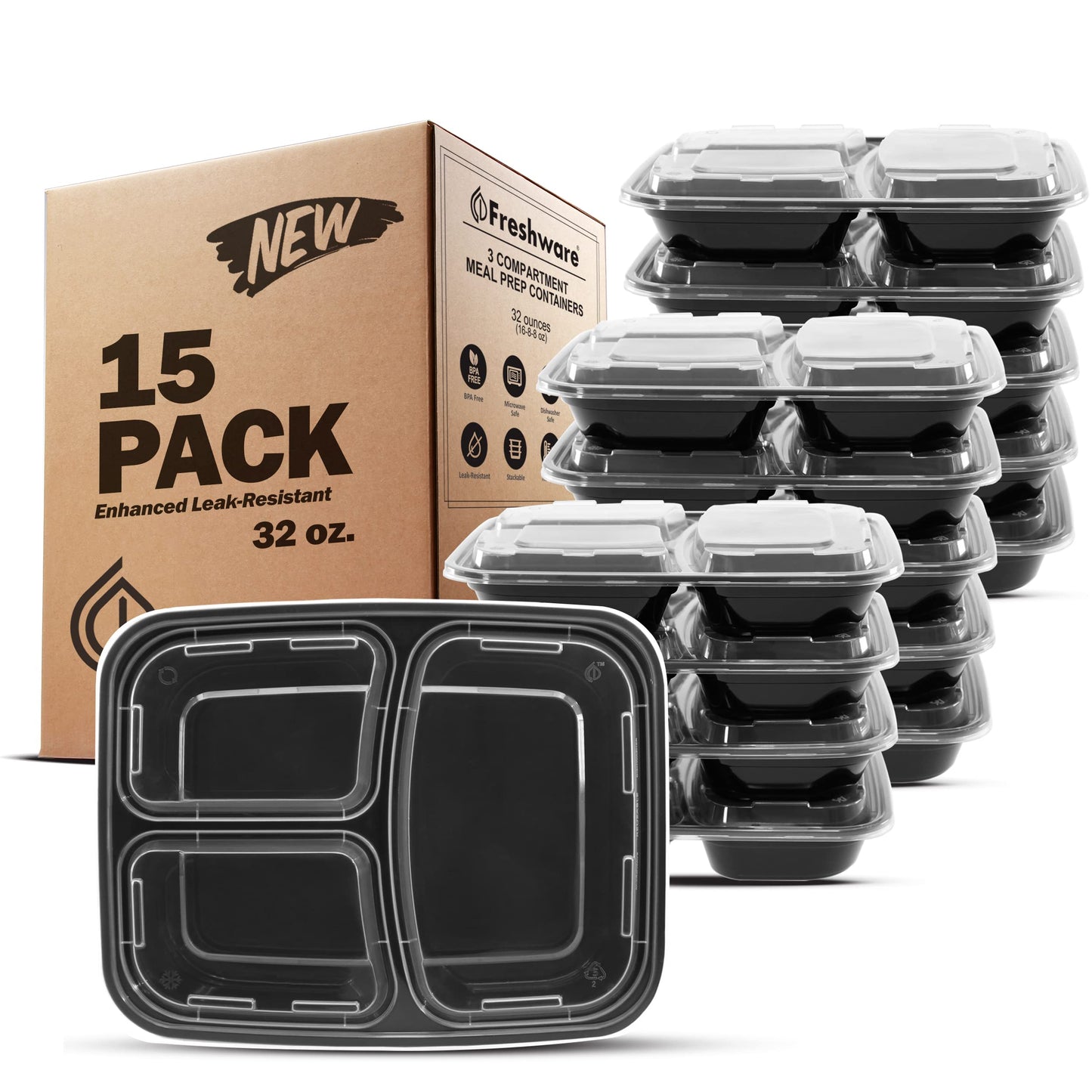 Freshware Meal Prep Bowl Containers [30 Pack] Plastic Bowls with Lids for Soup and Salad, Food Storage Bento Box, BPA Free, Stackable, Lunch Boxes, Microwave/Dishwasher/Freezer Safe (28 oz)