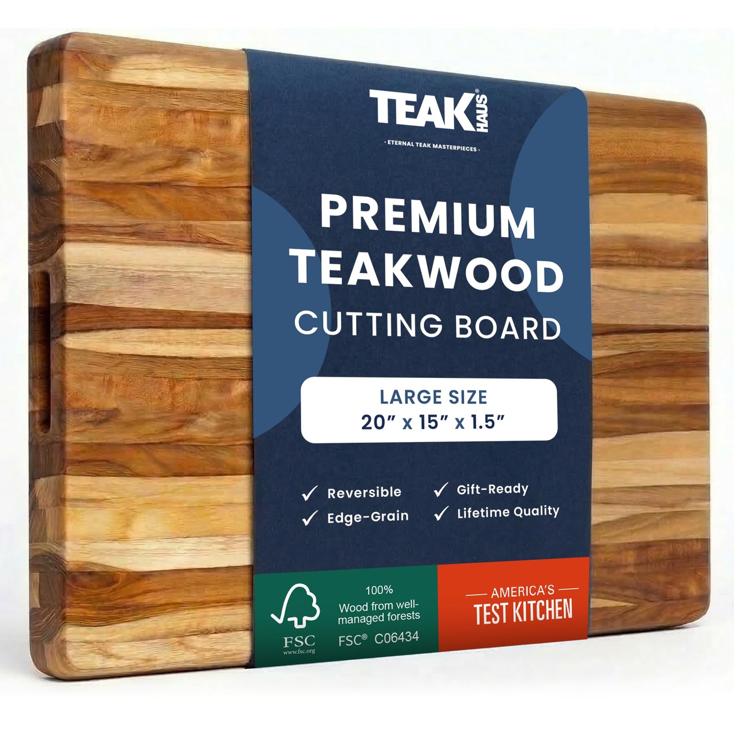Teakhaus Cutting Board - Extra Large (XL) Teak Wood Cutting Board 24”L x 18”W x 1.5” Thick - Sustainably Harvested and FSC Certified - Knife Friendly with Natural Oil Finish