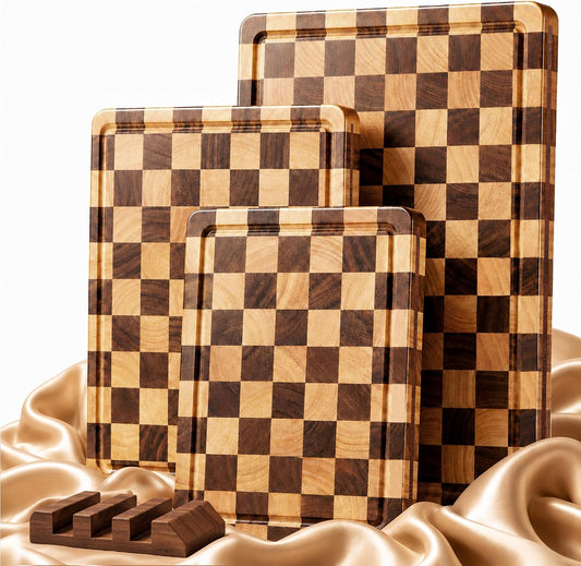 Checkered Cutting Board Set, Walnut Wood Cutting Boards for Kitchen