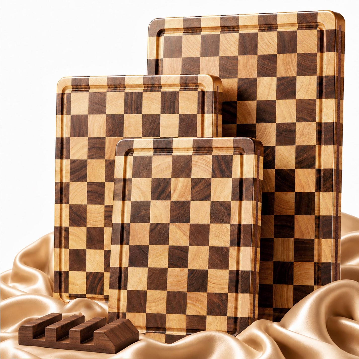 Checkered Cutting Board Set, Walnut Wood Cutting Boards for Kitchen