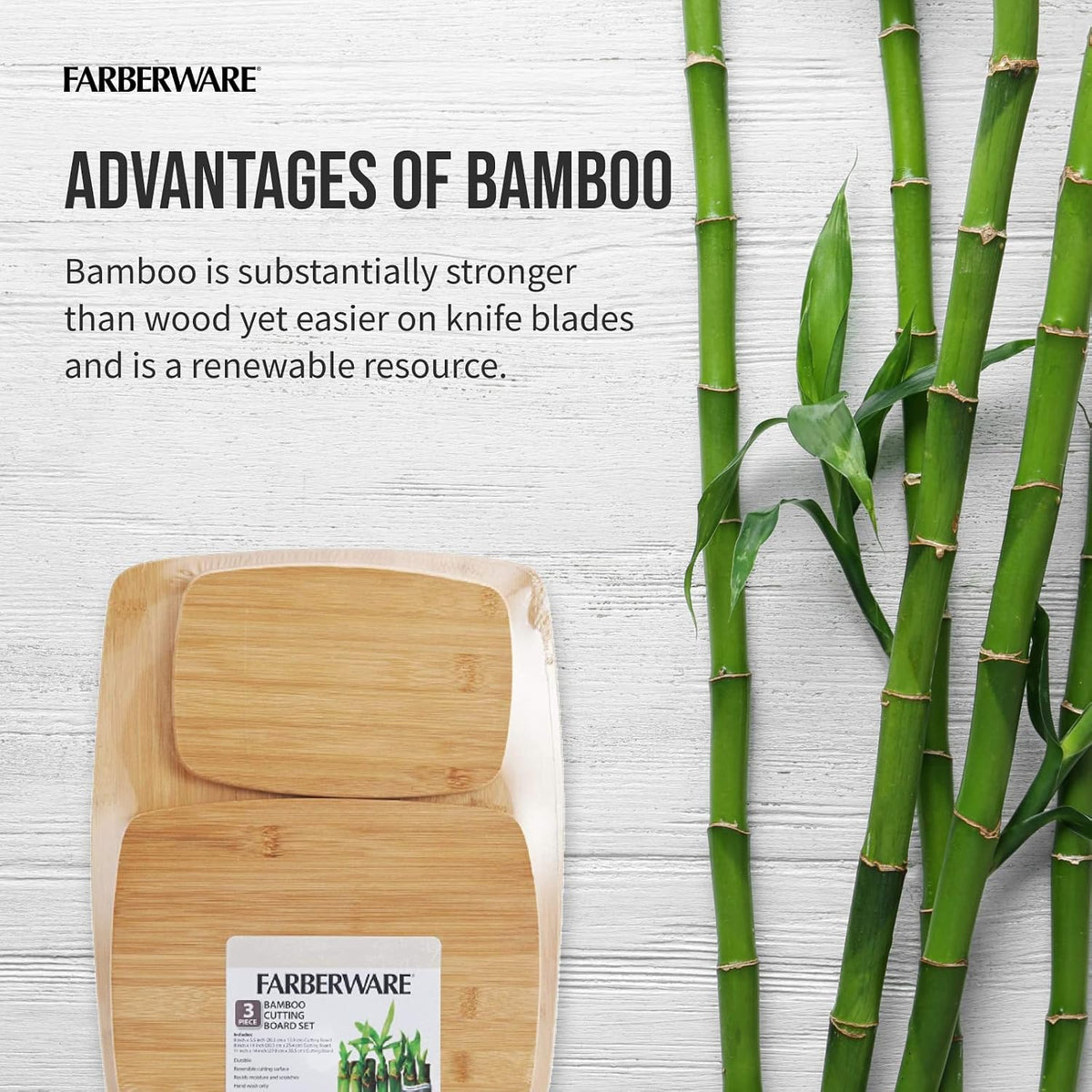 Farberware Bamboo Cutting Board Set of 3, Reversible, 3 Sizes