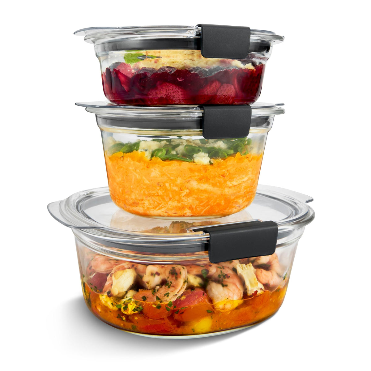 Rubbermaid Brilliance Glass Storage 4.7-Cup Food Containers with Lids Set of 3 Clear