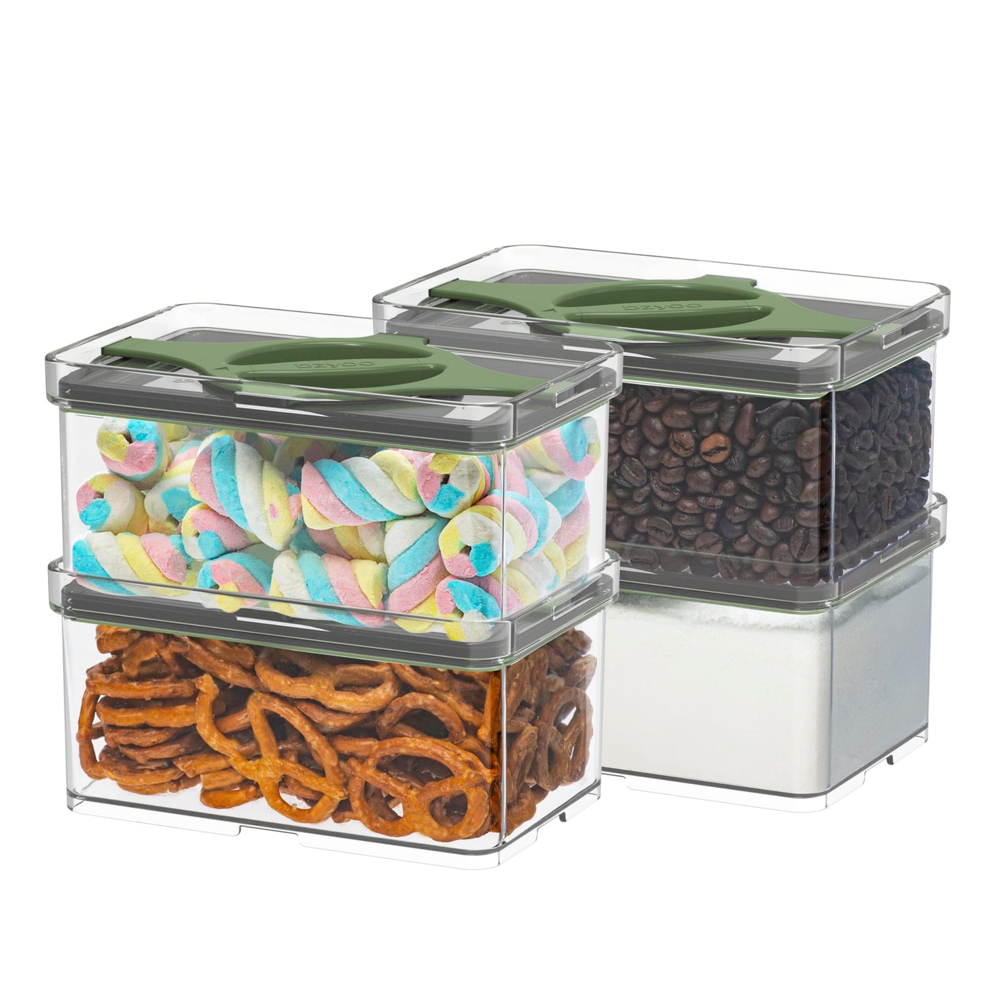 4-Pack Small Pantry Containers, 0.8 QT/0.76 L Clear SAN Food Storage Canisters with Twist-Lock Lids, Stackable for Sugar, Tea Bags, Seasoning, Nuts, Snacks(Sand)