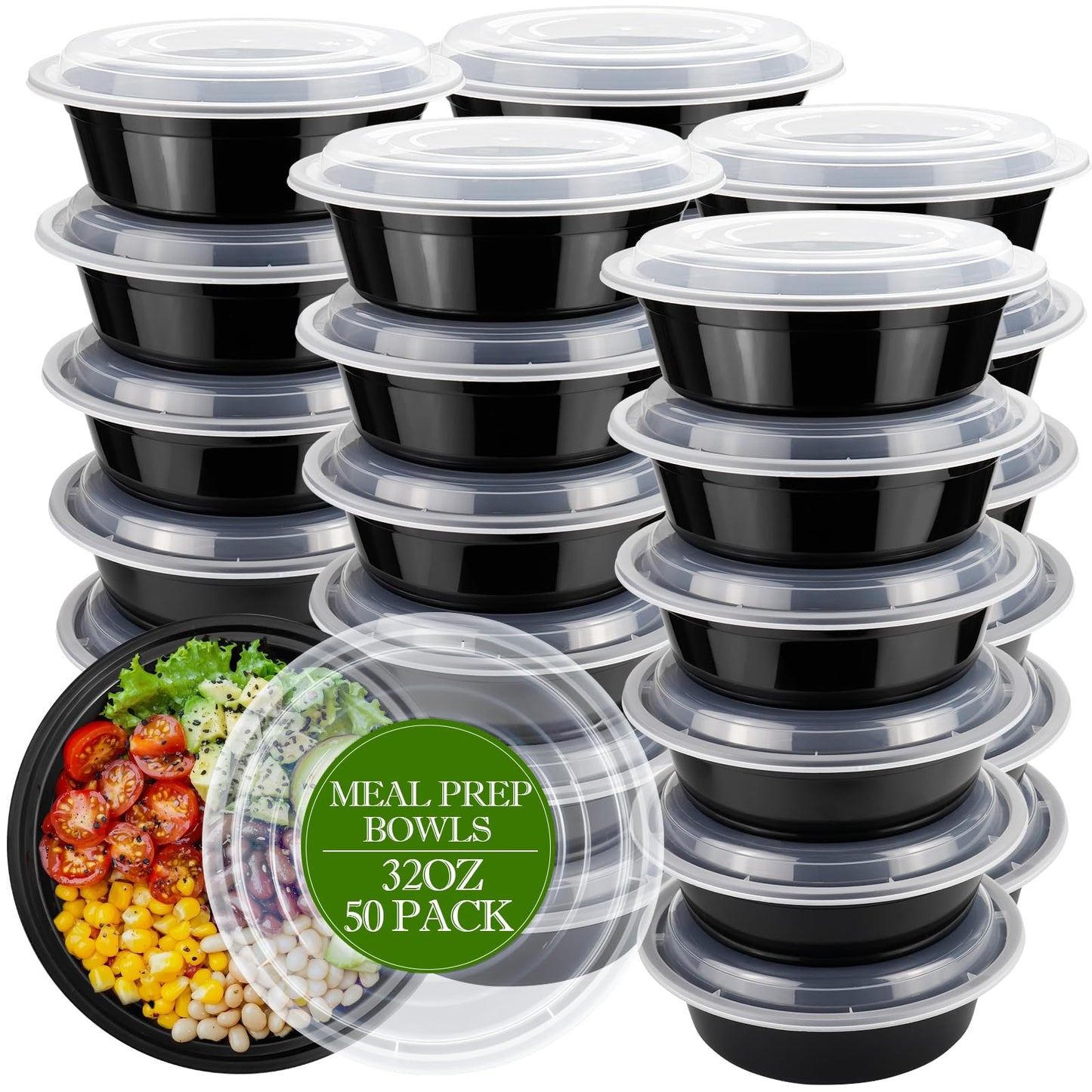 Meal Prep Containers 50Pack - 34oz Food Storage Containers with Lids, Reusable Food Prep Containers, Disposable To Go food Containers for Takeout, BPA Free, Stackable, 1000ml, Microwave/Freezer Safe
