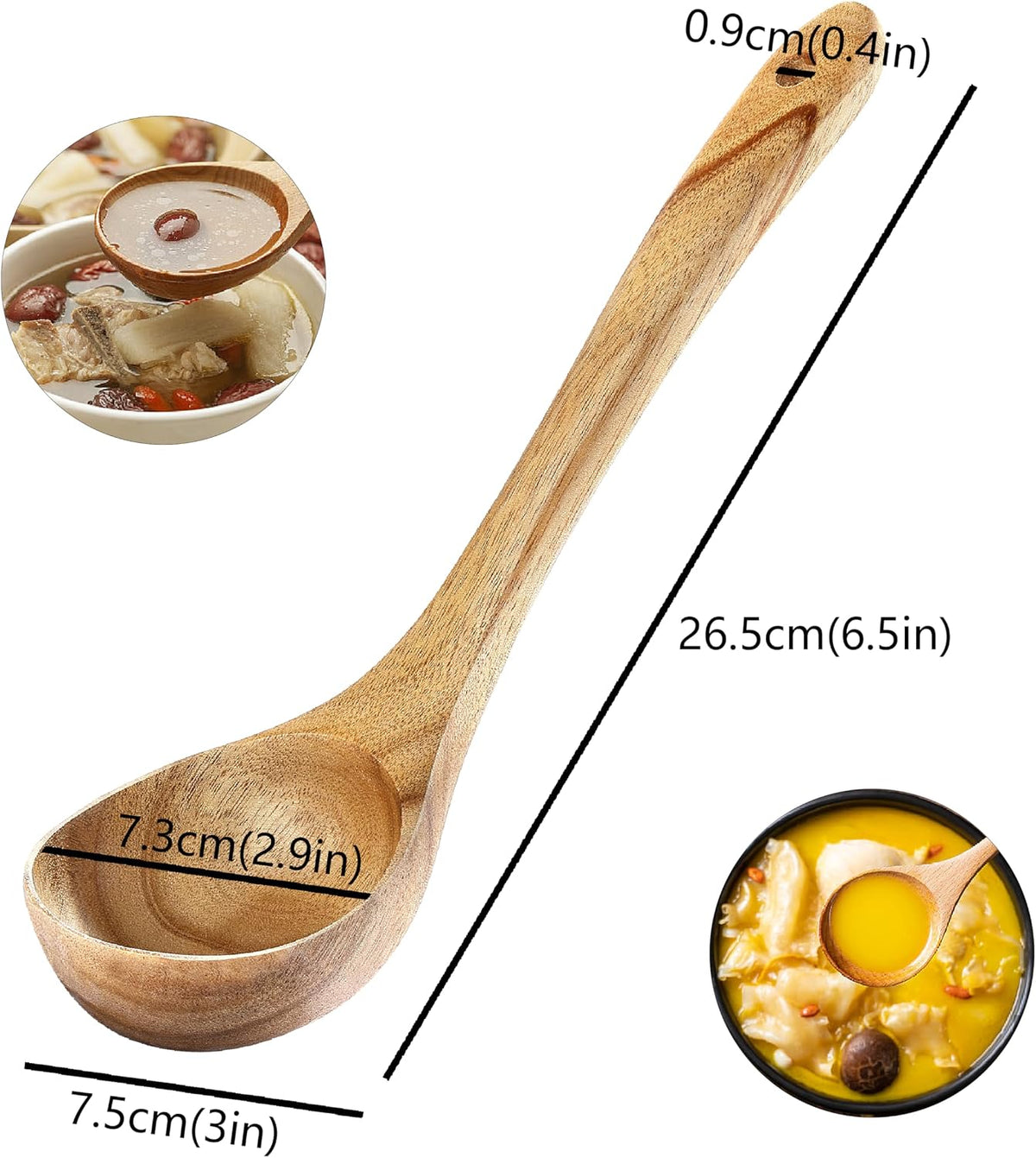 Ladle, Kaloo Teak Acacia Wooden Soup Ladle Spoons for Cooking, 10.6 inch, Gift Box Included