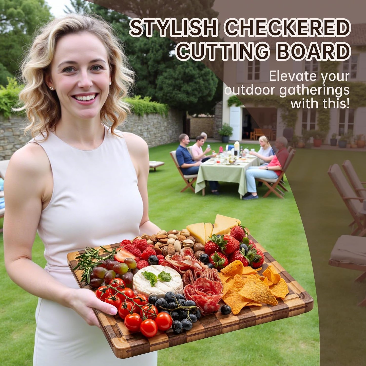 Checkered Cutting Board Set, Walnut Wood Cutting Boards for Kitchen