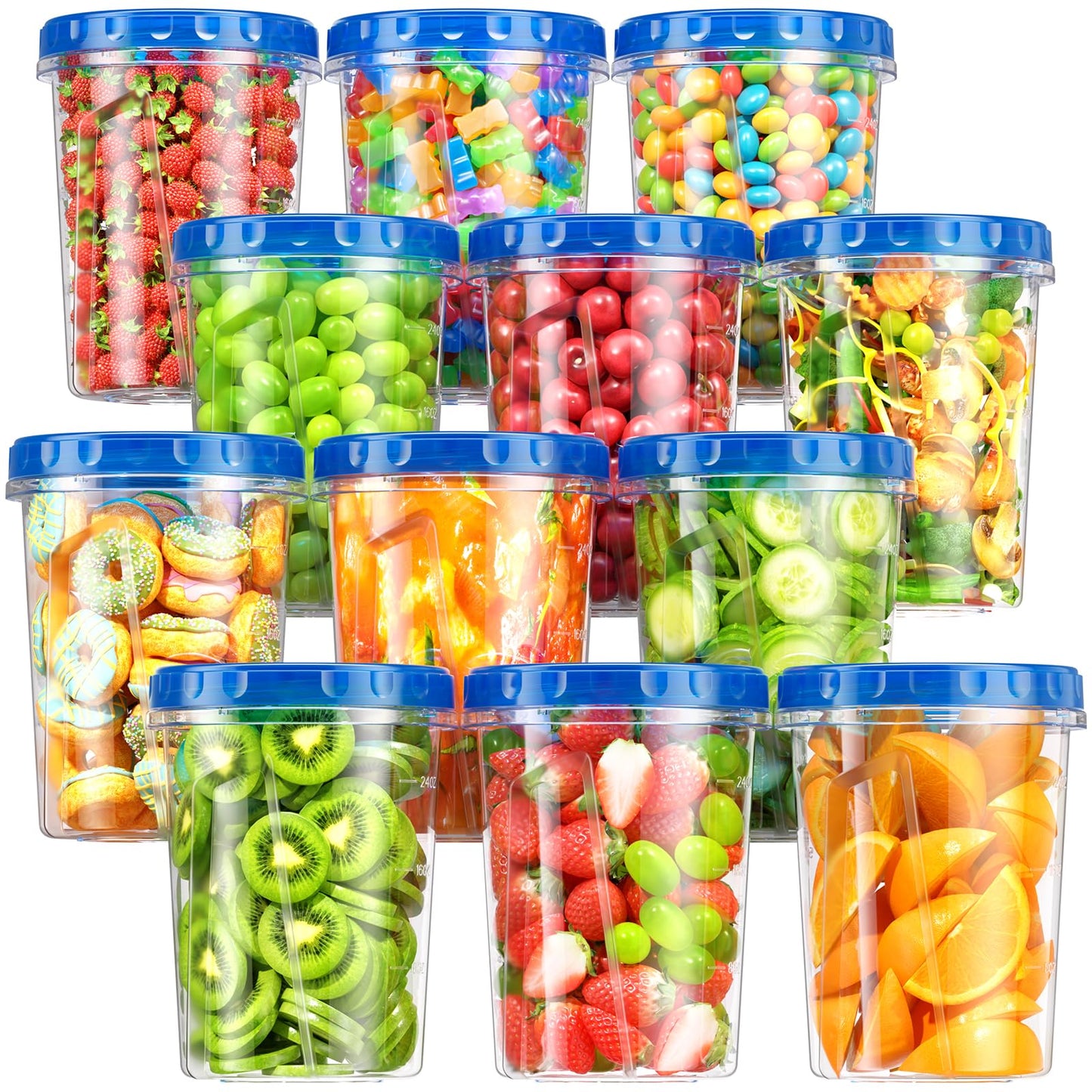 BiuLeon [12 Pack-34/24/17oz Freezer Storage Containers with 3 Different Sizes, Plastic Soup Containers with Lids, BPA-Free Food Storage Containers with Twist Top Lids, Reusable Meal Prep Containers