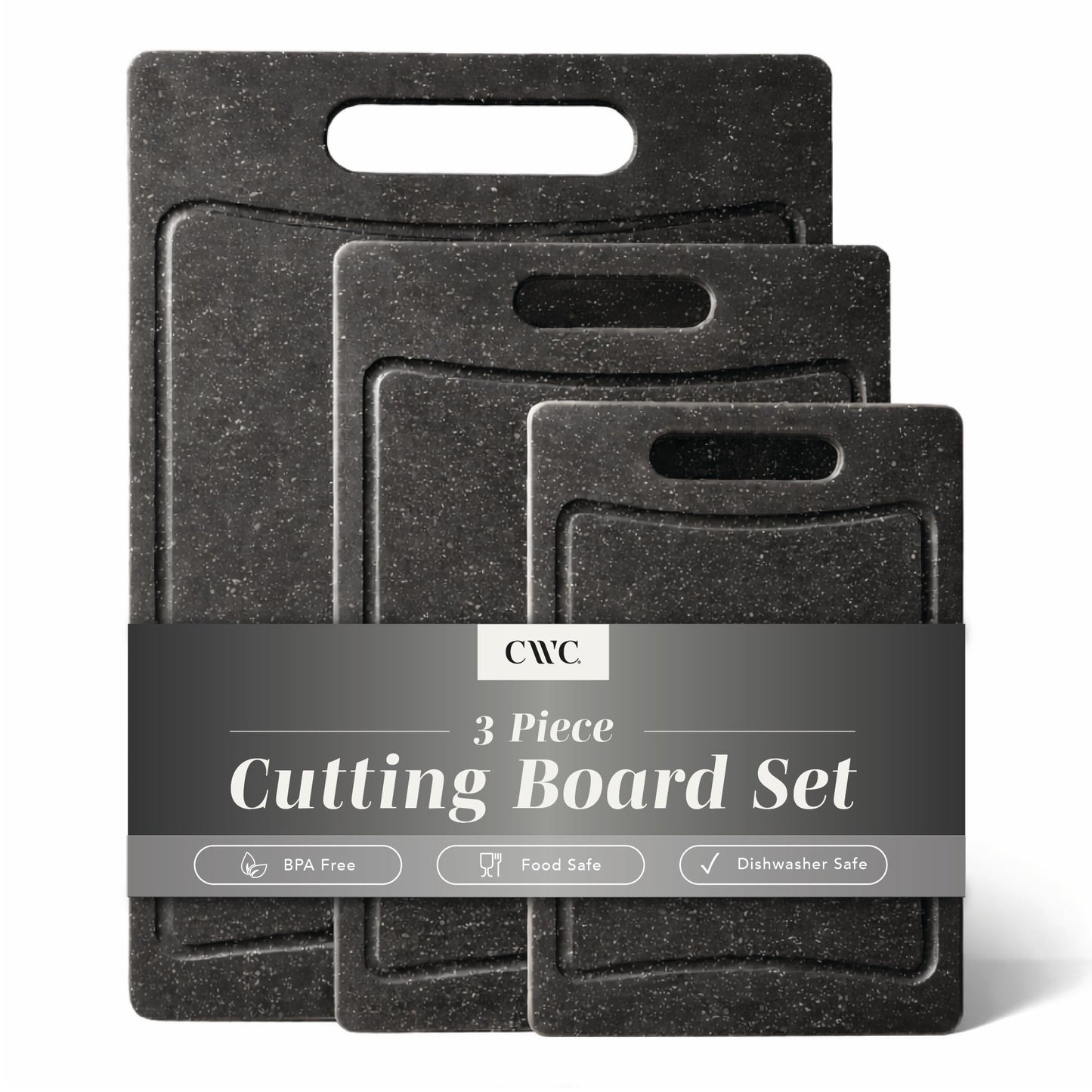 COOK WITH COLOR Non-Slip Cutting Board Set – Kitchen Essentials with Easy Grip Handle for Meat, Veggies, and Fruits, 4 Cutting Boards, Black