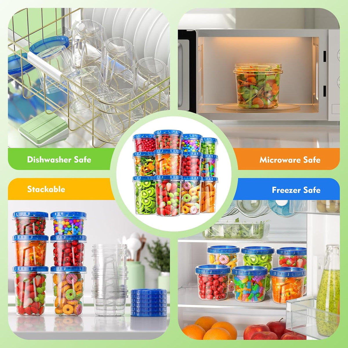 BiuLeon [12 Pack-34/24/17oz Freezer Storage Containers with 3 Different Sizes, Plastic Soup Containers with Lids, BPA-Free Food Storage Containers with Twist Top Lids, Reusable Meal Prep Containers