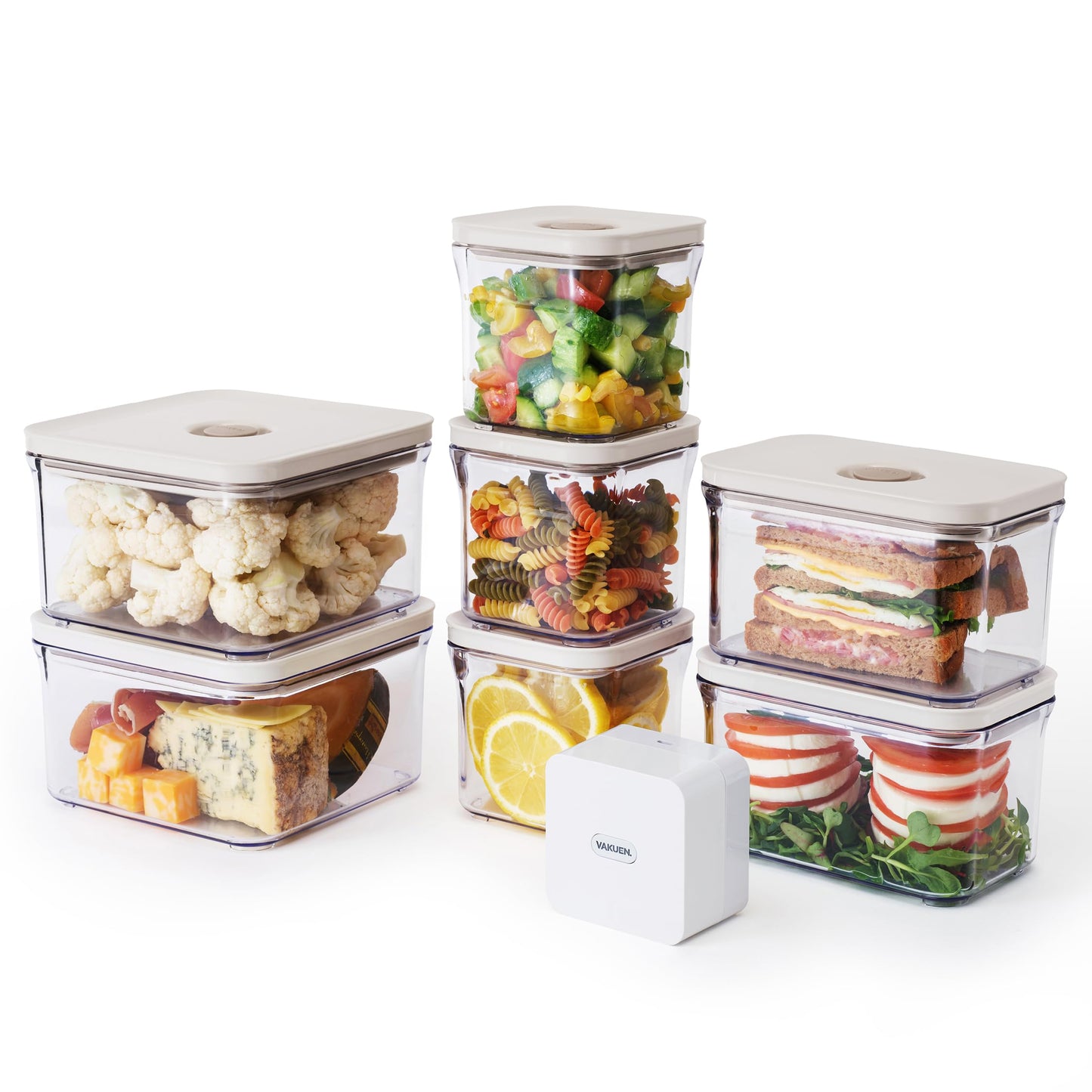 VAKUEN Premium Airtight Food Storage Containers & Vacuum Sealer Machine Starter Set, 4-piece Container with Sealer, 100% Leak Proof,Keep food fresh up to 5 times longer than non-vacuum strorage.