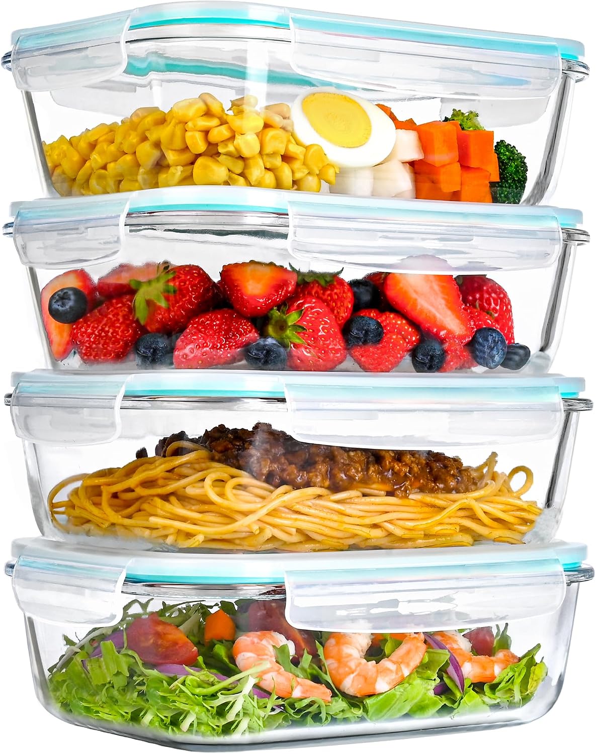 LOVYANXUE 4 Pack 52oz Large Glass Food Storage Containers with Lids, Meal Prep Containers with Airtight Lid for Storing, Baking, Serving, BPA-Free, Freezer, Microwave, Oven & Dishwasher Safe
