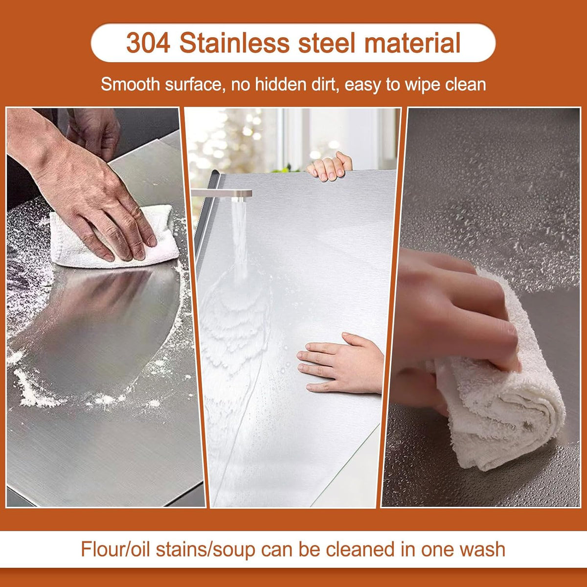 Stainless Steel Cutting Boards for Kitchen,304 Stainless Steel Chopping Boards with Lip and Non-slip silicone pad for Countertop Cutting Meats Fruits,Easy To Clean(11.8 * 15.7 * 0.06inch)