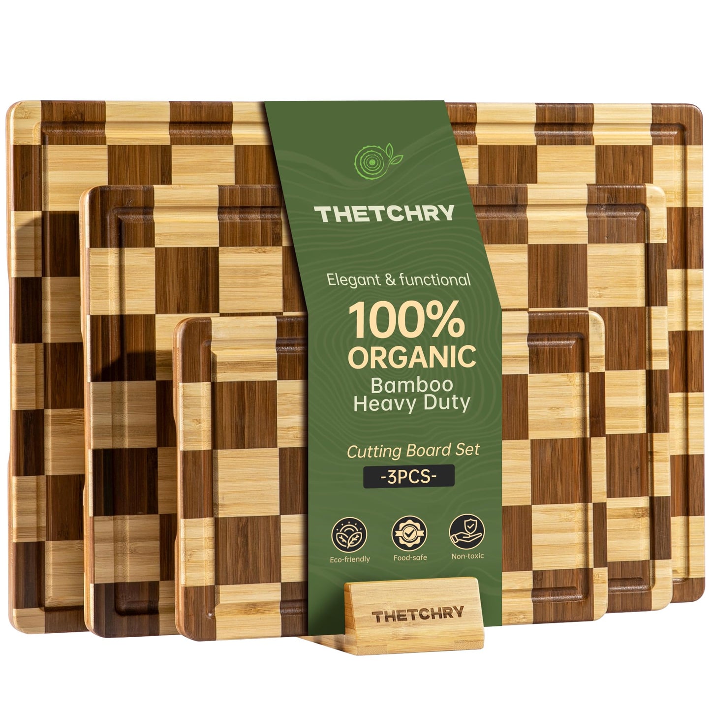 THETCHRY Checkered Cutting Board for Kitchen, Bamboo Wooden Cutting Board