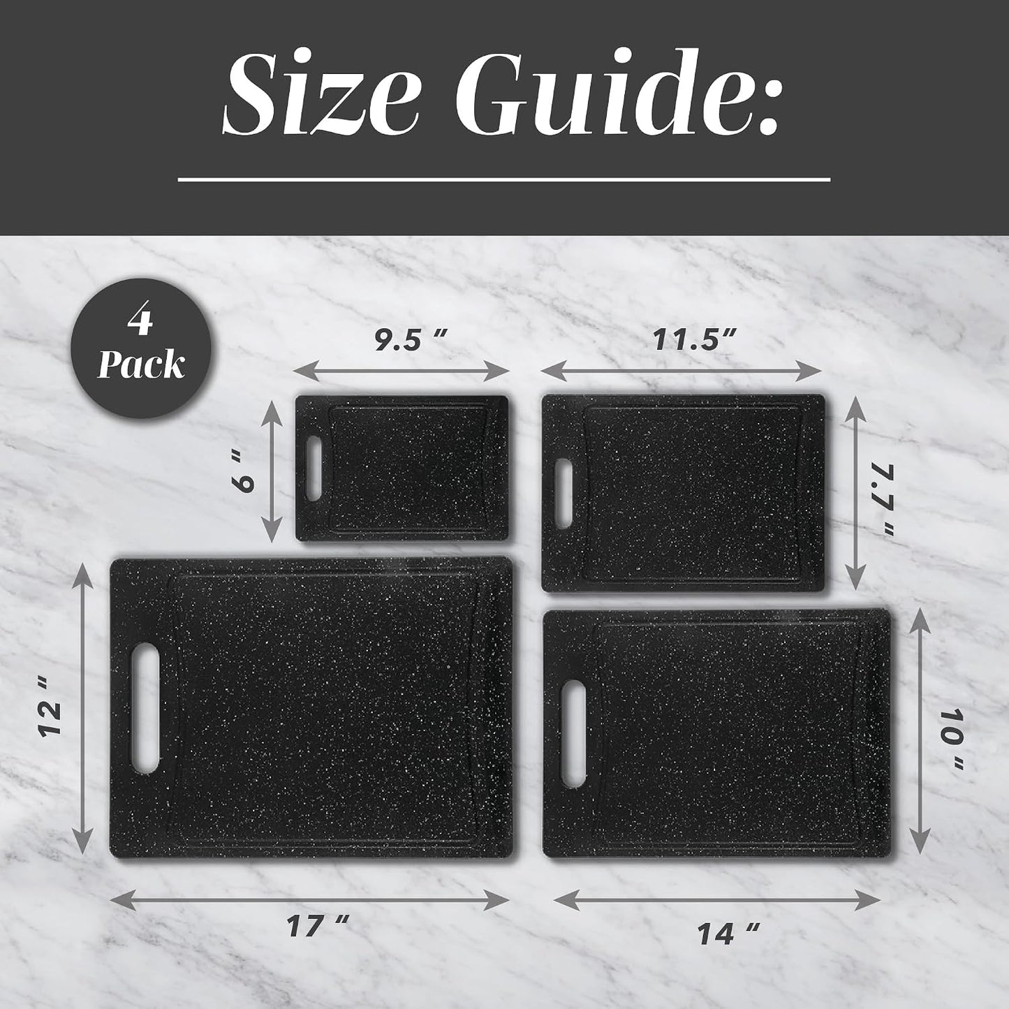 COOK WITH COLOR Non-Slip Cutting Board Set – Kitchen Essentials with Easy Grip Handle for Meat, Veggies, and Fruits, 4 Cutting Boards, Black