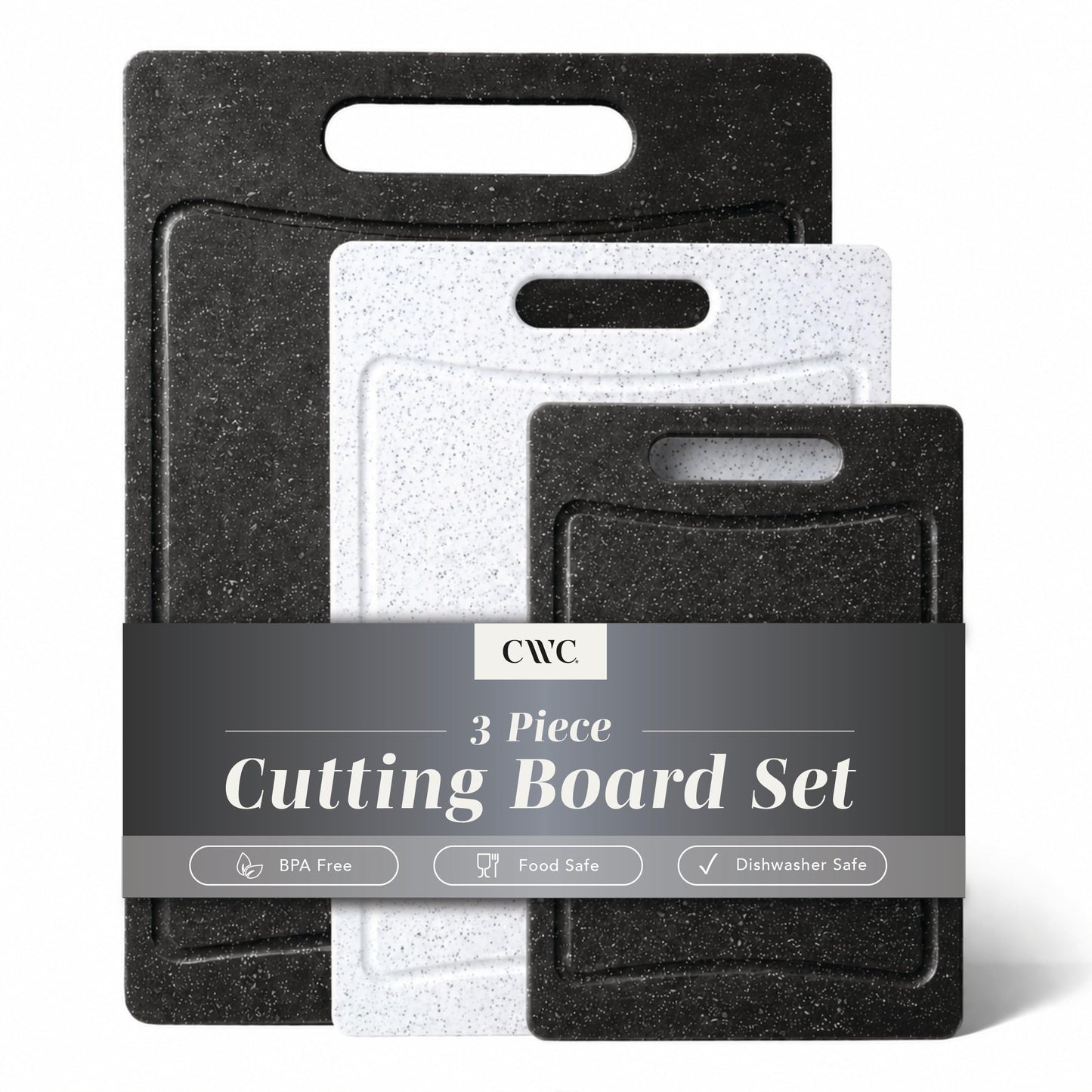 COOK WITH COLOR Non-Slip Cutting Board Set – Kitchen Essentials with Easy Grip Handle for Meat, Veggies, and Fruits, 4 Cutting Boards, Black
