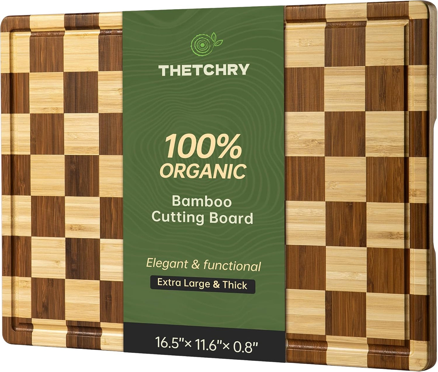 THETCHRY Checkered Cutting Board for Kitchen, Bamboo Wooden Cutting Board