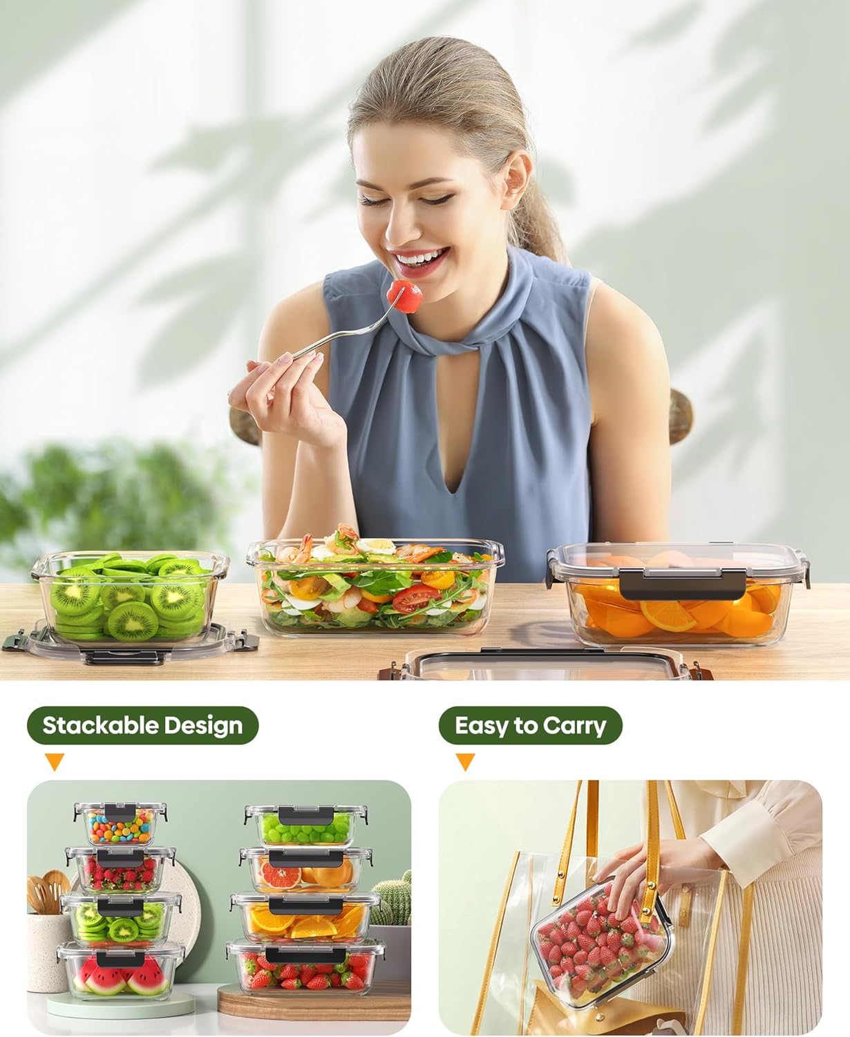 KEMETHY 40 PCS Glass Food Storage Containers with Lids