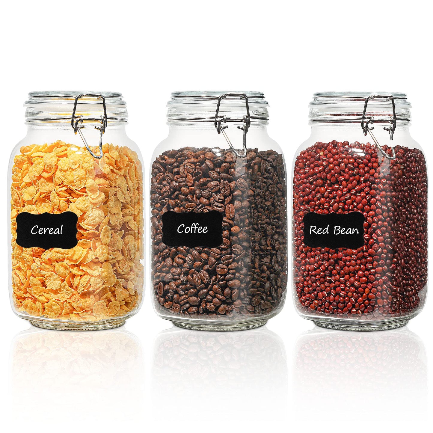 ComSaf Large Square Glass Jars with Airtight Lids 78 oz 3 Pack Wide Mouth
