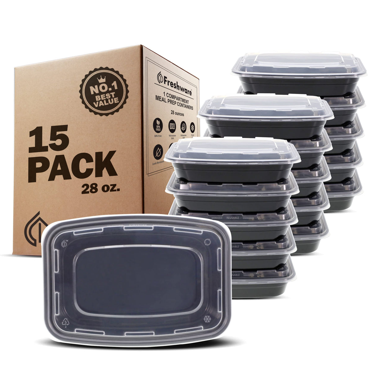 Freshware Meal Prep Bowl Containers [30 Pack] Plastic Bowls with Lids for Soup and Salad, Food Storage Bento Box, BPA Free, Stackable, Lunch Boxes, Microwave/Dishwasher/Freezer Safe (28 oz)