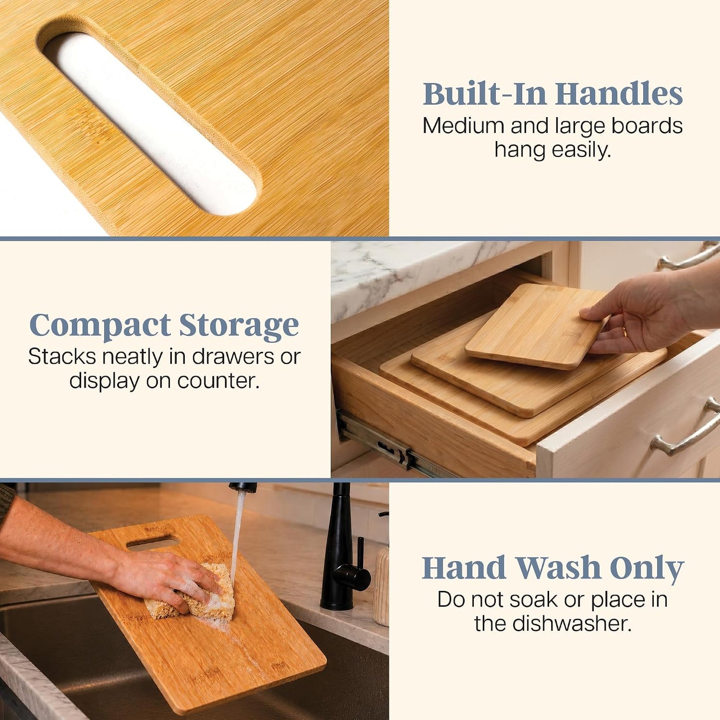 Totally Bamboo Cutting Board Set, 3 Reversible Cutting Boards for Kitchen