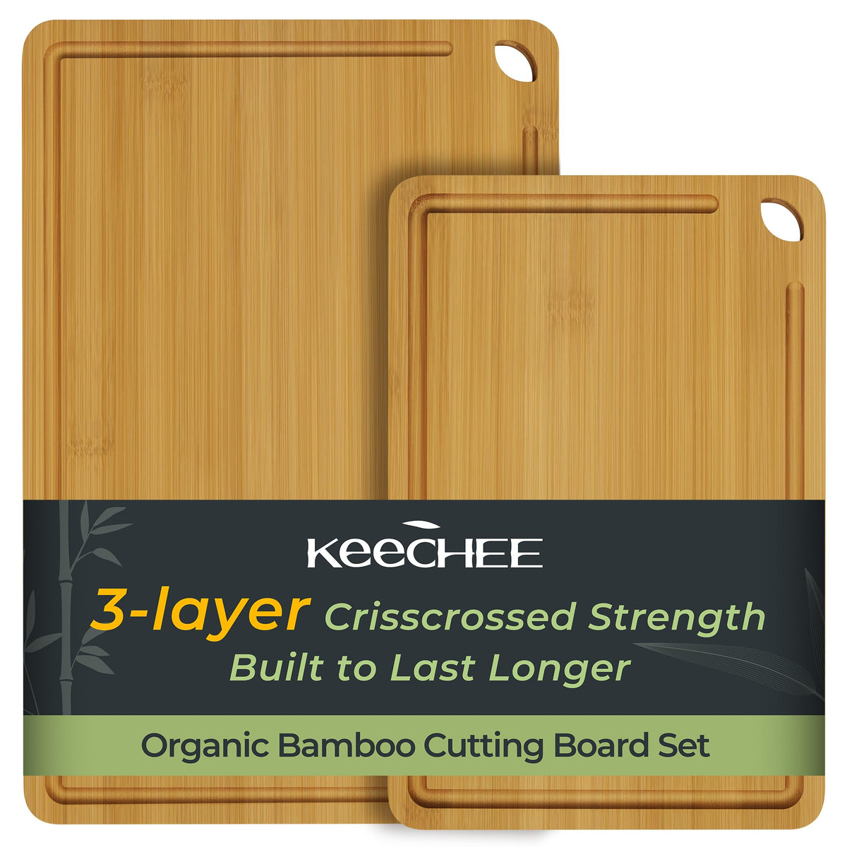 Keechee Bamboo Cutting Board, Durable Wood Cutting Boards for Kitchen with Deep Juice Grooves & Built-in Handles, Ideal Charcuterie & Chopping for Meat, Vegetables and Fruits Kitchen Gifts for Men