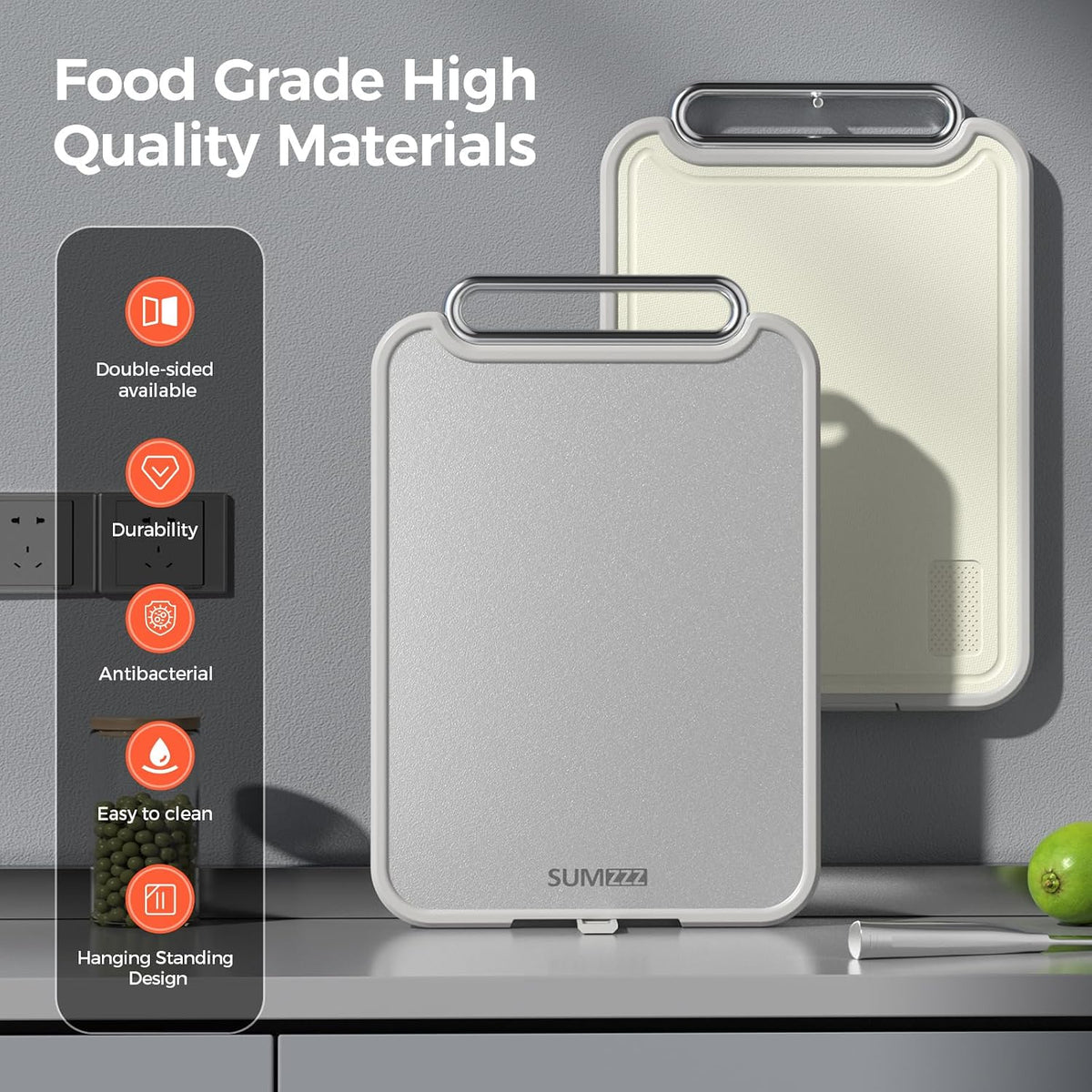 Sumzzz Stainless Steel Cutting Board for Kitchen, 2-in-1 Double-Sided Chopping Board, Dishwasher Safe, Food Grade Stainless Steel/PP, Easy to Clean, Large Size, Non-Slip, 16"×11"