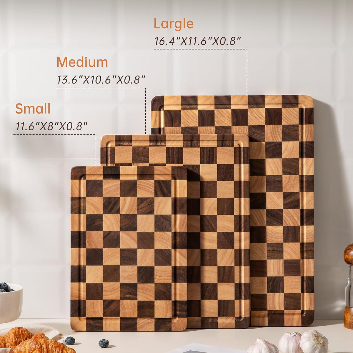 Checkered Cutting Board Set, Walnut Wood Cutting Boards for Kitchen