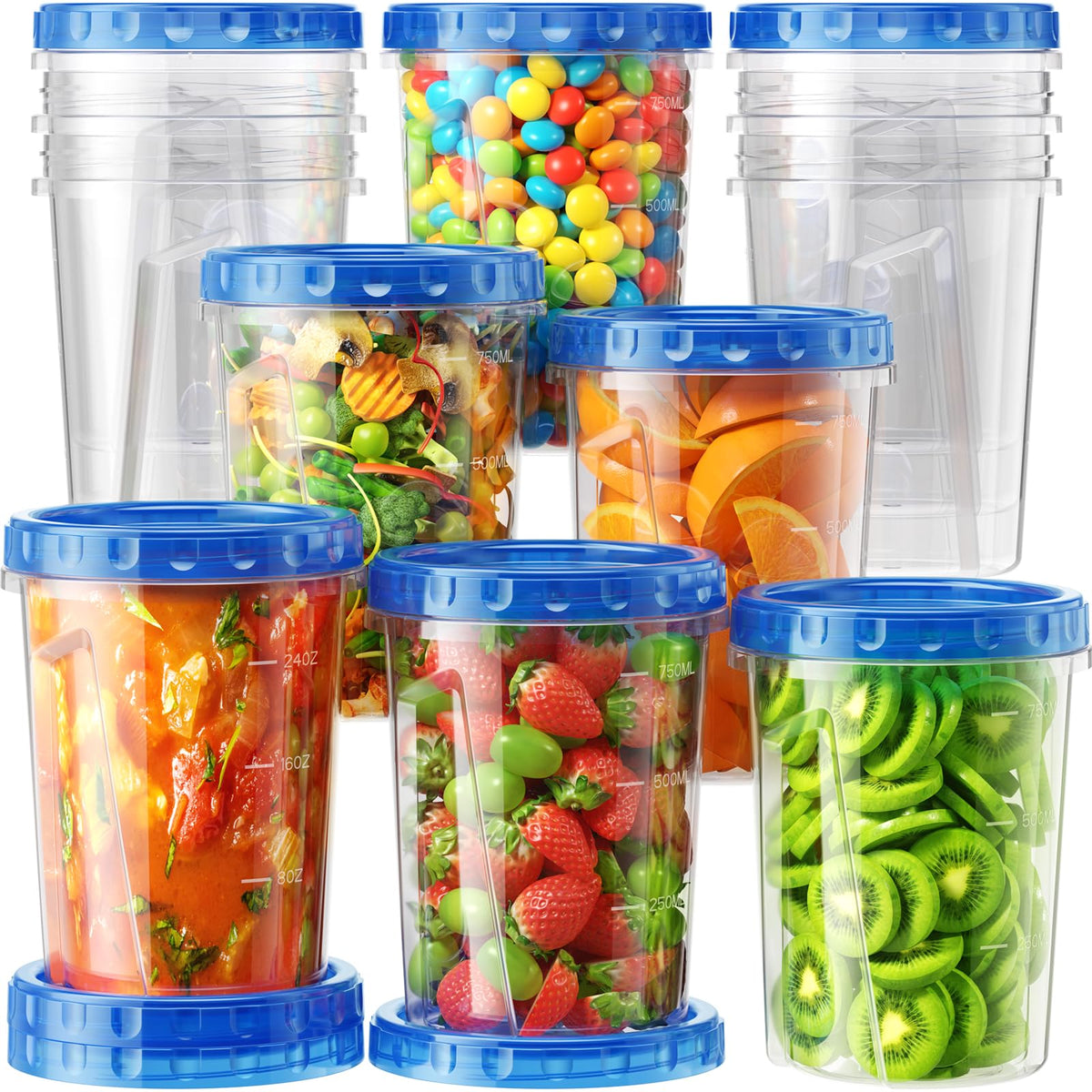 BiuLeon 6 Pack-24 oz Freezer Storage Containers, Plastic Food Storage Containers with Twist Top Lids, BPA Free and Reusable Soup Containers with Lids, Leakproof/Microwave/Dishwasher Safe