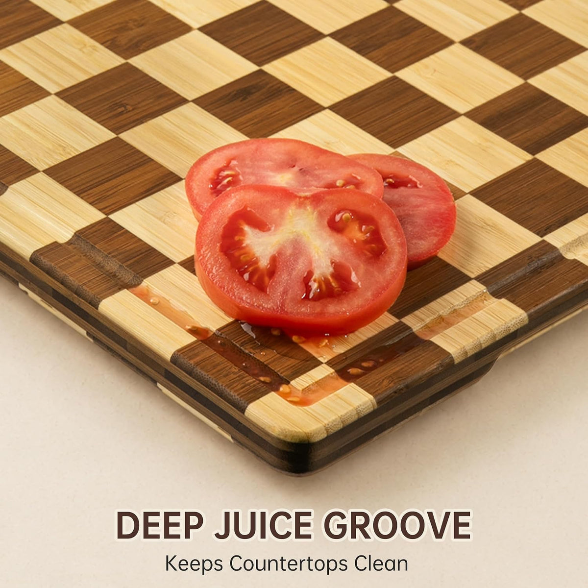 THETCHRY Checkered Cutting Board for Kitchen, Bamboo Wooden Cutting Board