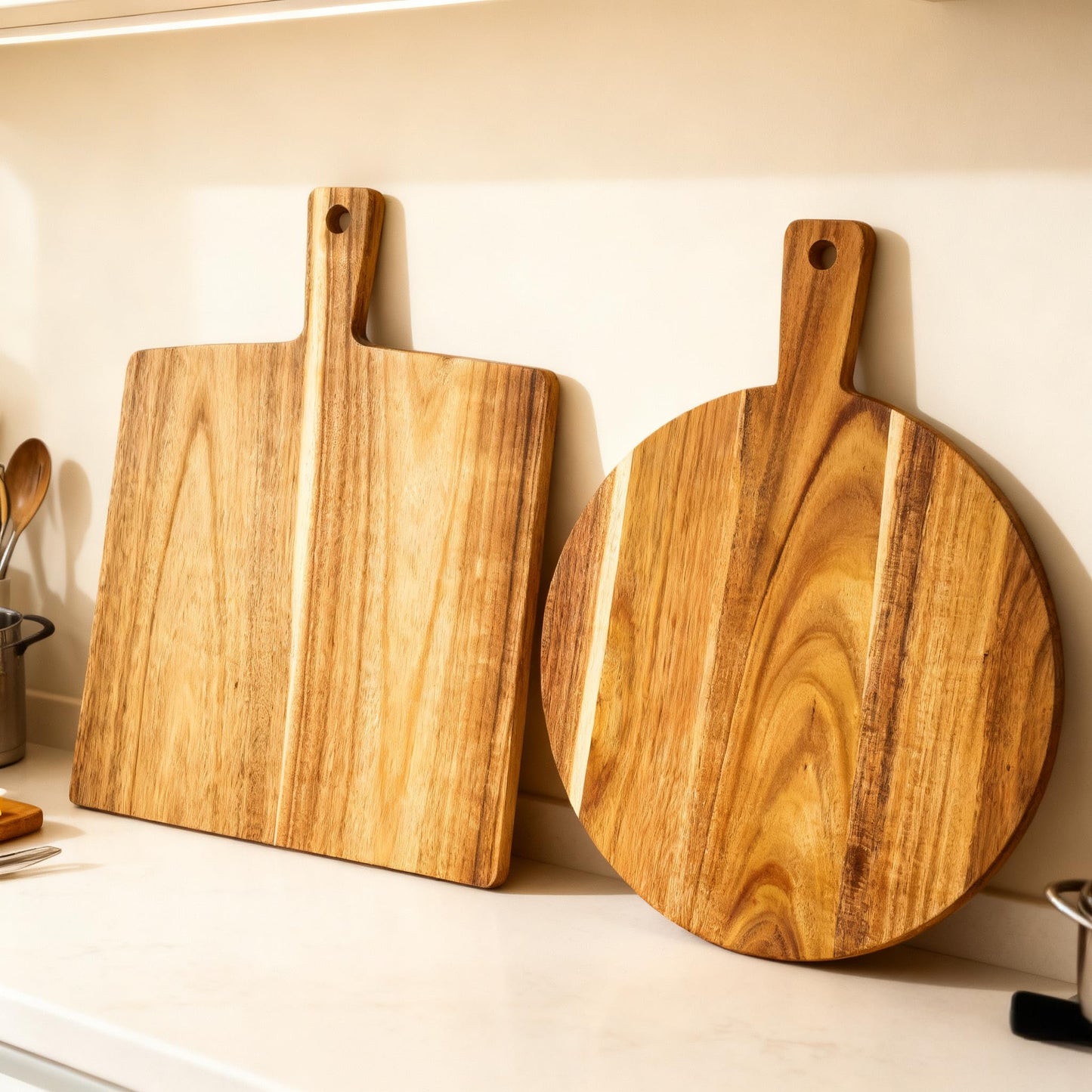 ZeQi Acacia Wood Cutting Board with Handle 13.7''X7'', Charcuterie Board, Serving Board for Cheese, Bread, Meat, Vegetables & Fruits, Natural Wooden Chopping Board for Kitchen