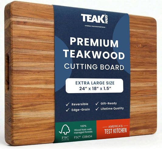 Teakhaus Cutting Board - Extra Large (XL) Teak Wood Cutting Board 24”L x 18”W x 1.5” Thick - Sustainably Harvested and FSC Certified - Knife Friendly with Natural Oil Finish