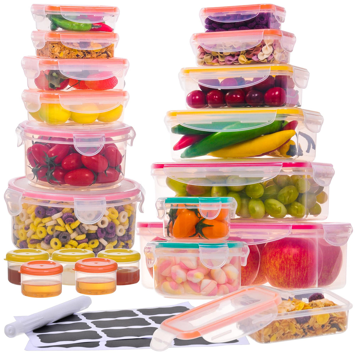 RockBerry 50 Pcs Large Food Storage Containers with Lids Airtight-85 OZ to small Containers-Total 526OZ Stackable Kitchen Set -BPA Free Leak proof containers- Freezer Microwave safe
