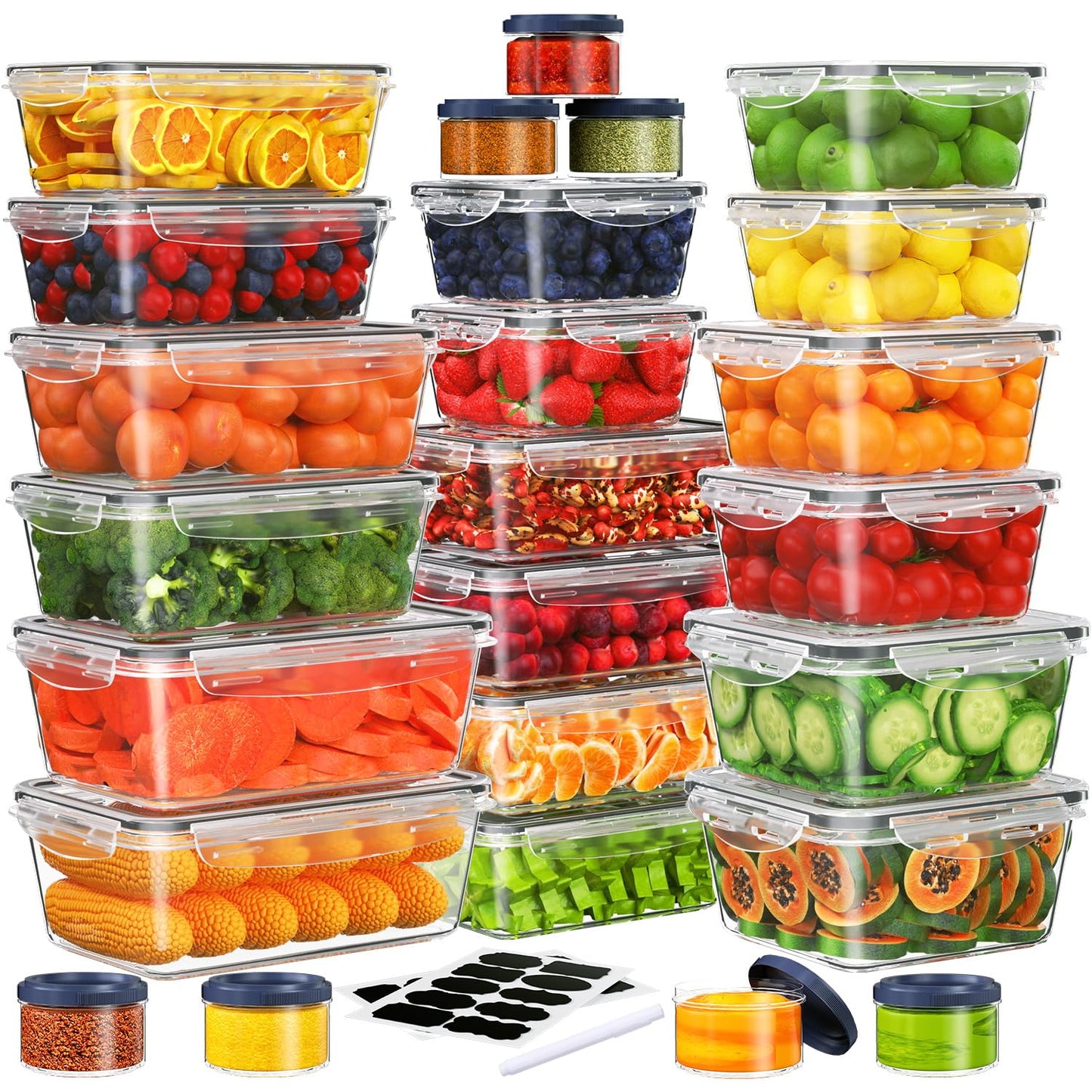 28 Pieces Food Storage Containers with Lids EXTRA LARGE Freezer Containers for Food BPA-Free Meat Fruit Vegetables Plastic Containers with lids Storage Airtight Leak-Proof Food Boxes for Kitchen