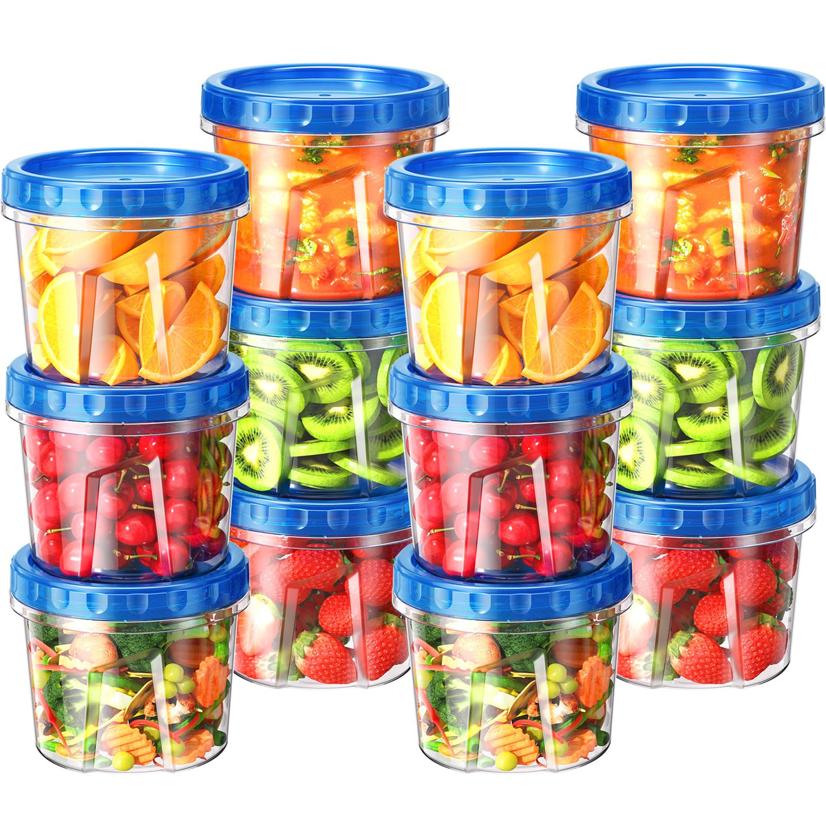 BiuLeon 6 Pack-24 oz Freezer Storage Containers, Plastic Food Storage Containers with Twist Top Lids, BPA Free and Reusable Soup Containers with Lids, Leakproof/Microwave/Dishwasher Safe
