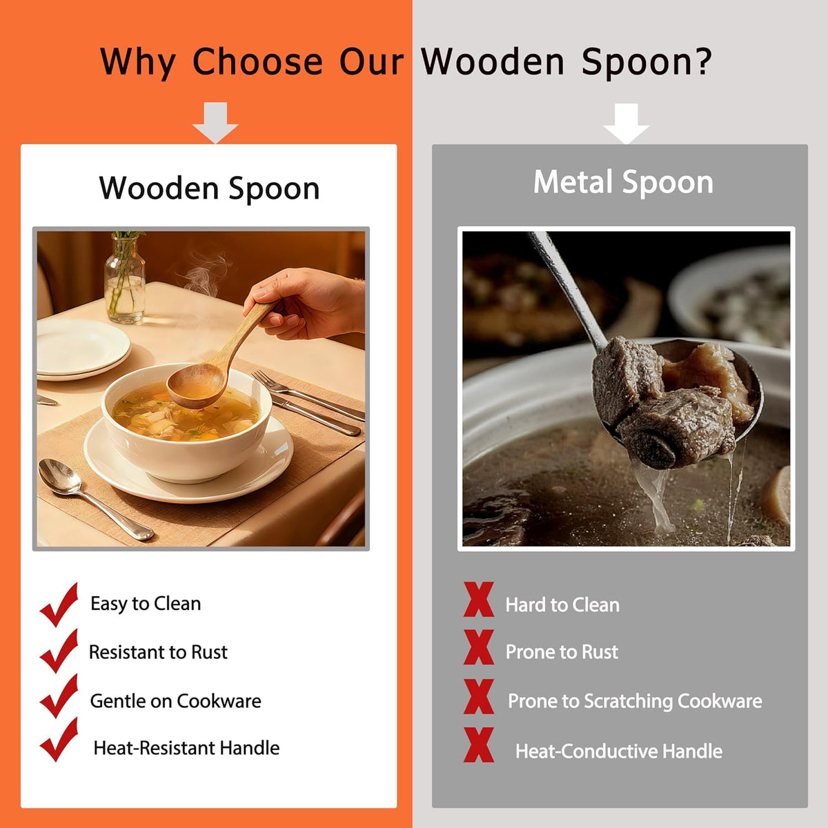 Ladle, Kaloo Teak Acacia Wooden Soup Ladle Spoons for Cooking, 10.6 inch, Gift Box Included