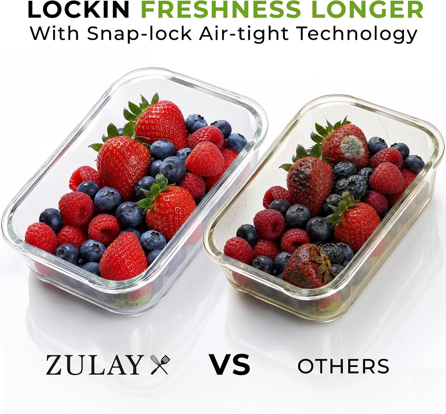Zulay Kitchen 5 Piece Large 36oz Glass Storage Container Sets with Lids - Premium BPA Free Borosilicate Glass Food Storage Containers - Leak-Proof Meal Prep - Microwave, Freezer & Oven Safe - Gray
