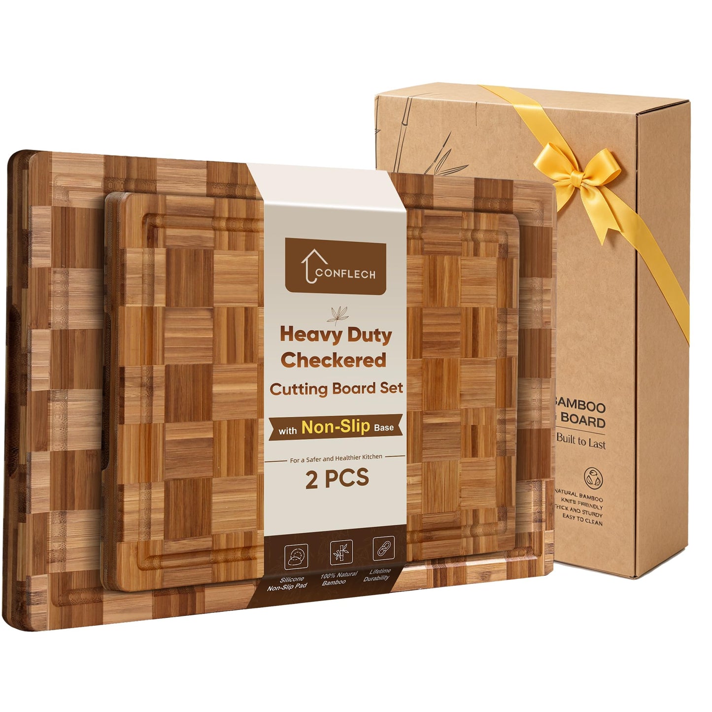 3 Pack Teak Cutting Board Set for Kitchen Wood Charcuterie Board with Juice Groove Wooden Cutting Boards Non Toxic Heavy Duty Slip Over Sink Solid Thick Chopping Board FSC