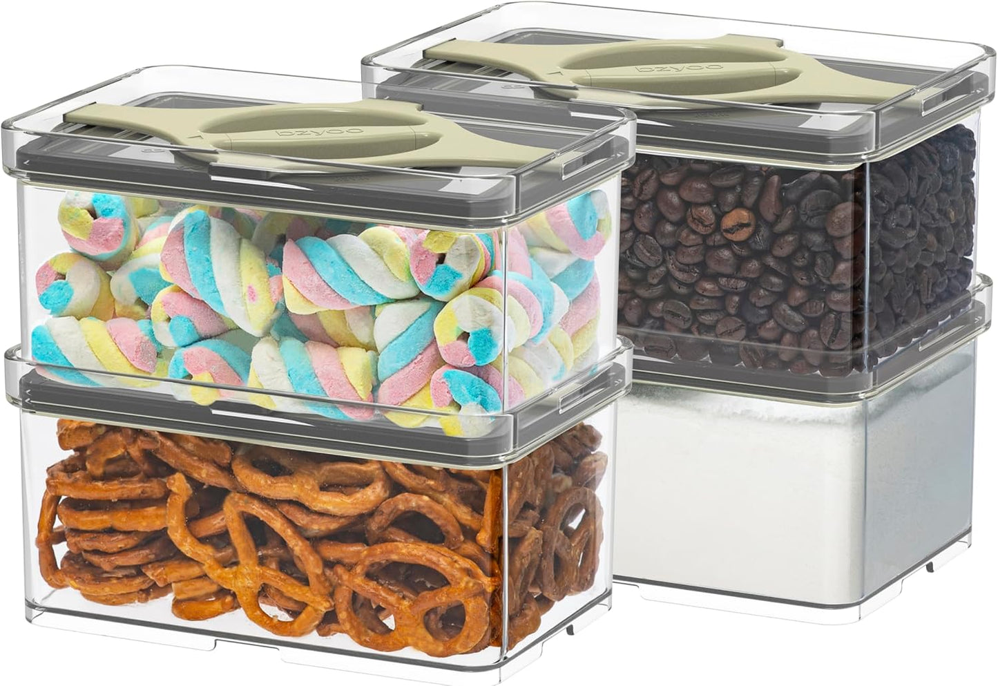 4-Pack Small Pantry Containers, 0.8 QT/0.76 L Clear SAN Food Storage Canisters with Twist-Lock Lids, Stackable for Sugar, Tea Bags, Seasoning, Nuts, Snacks(Sand)