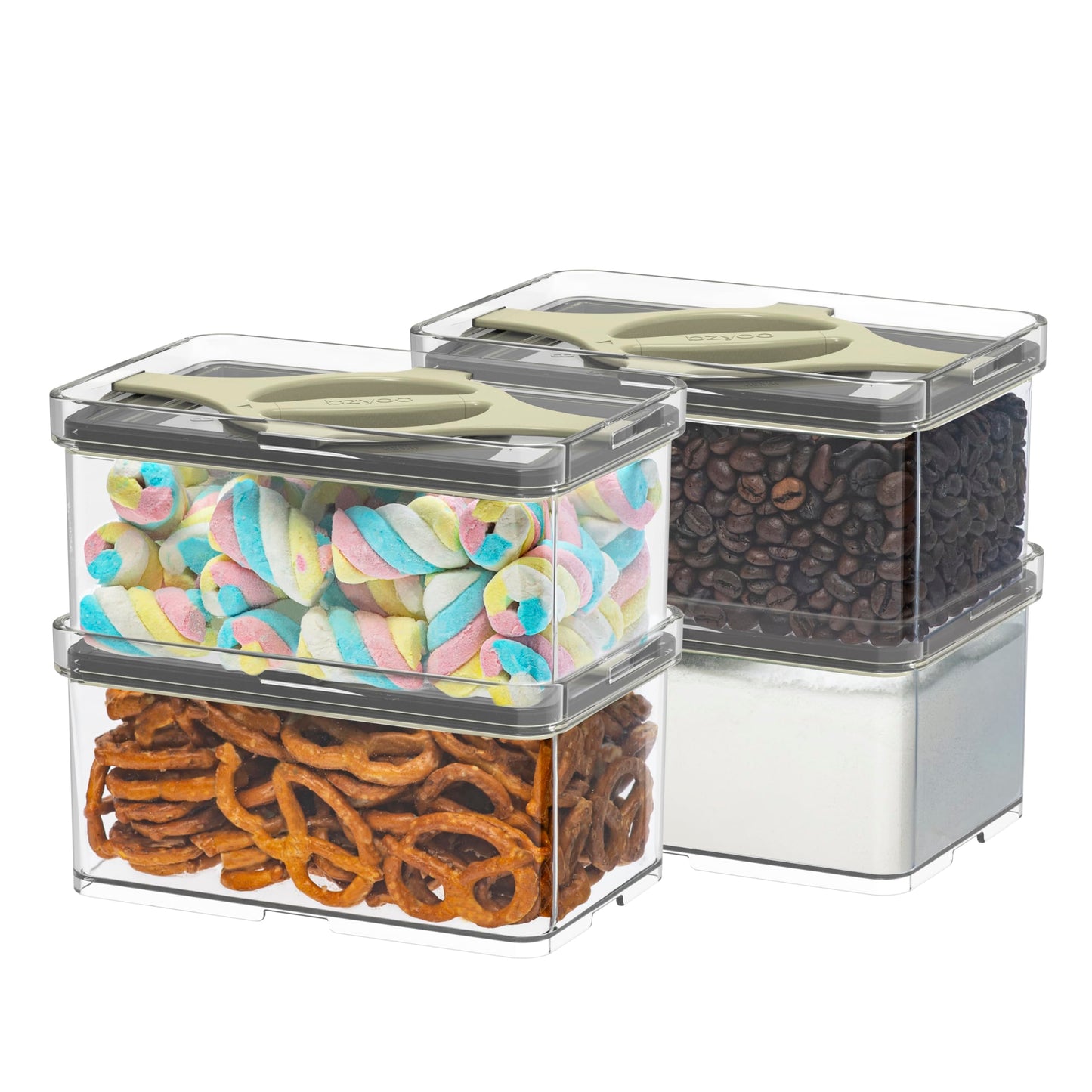 4-Pack Small Pantry Containers, 0.8 QT/0.76 L Clear SAN Food Storage Canisters with Twist-Lock Lids, Stackable for Sugar, Tea Bags, Seasoning, Nuts, Snacks(Sand)