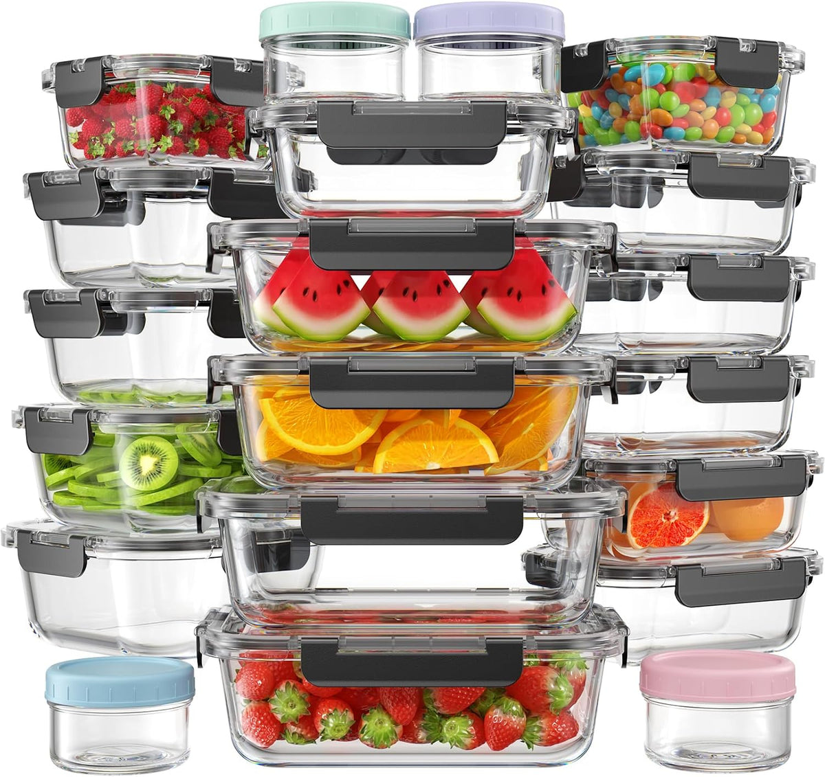 KEMETHY 40 PCS Glass Food Storage Containers with Lids