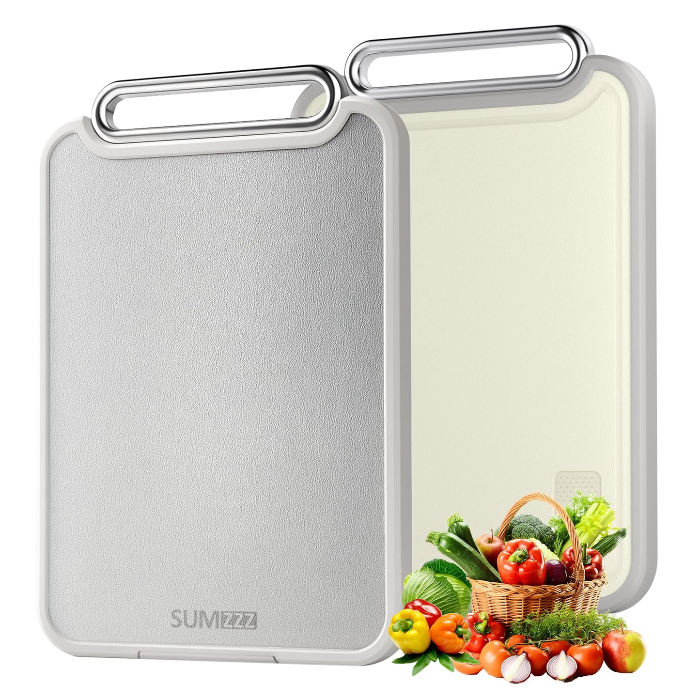 Sumzzz Stainless Steel Cutting Board for Kitchen, 2-in-1 Double-Sided Chopping Board, Dishwasher Safe, Food Grade Stainless Steel/PP, Easy to Clean, Large Size, Non-Slip, 16"×11"