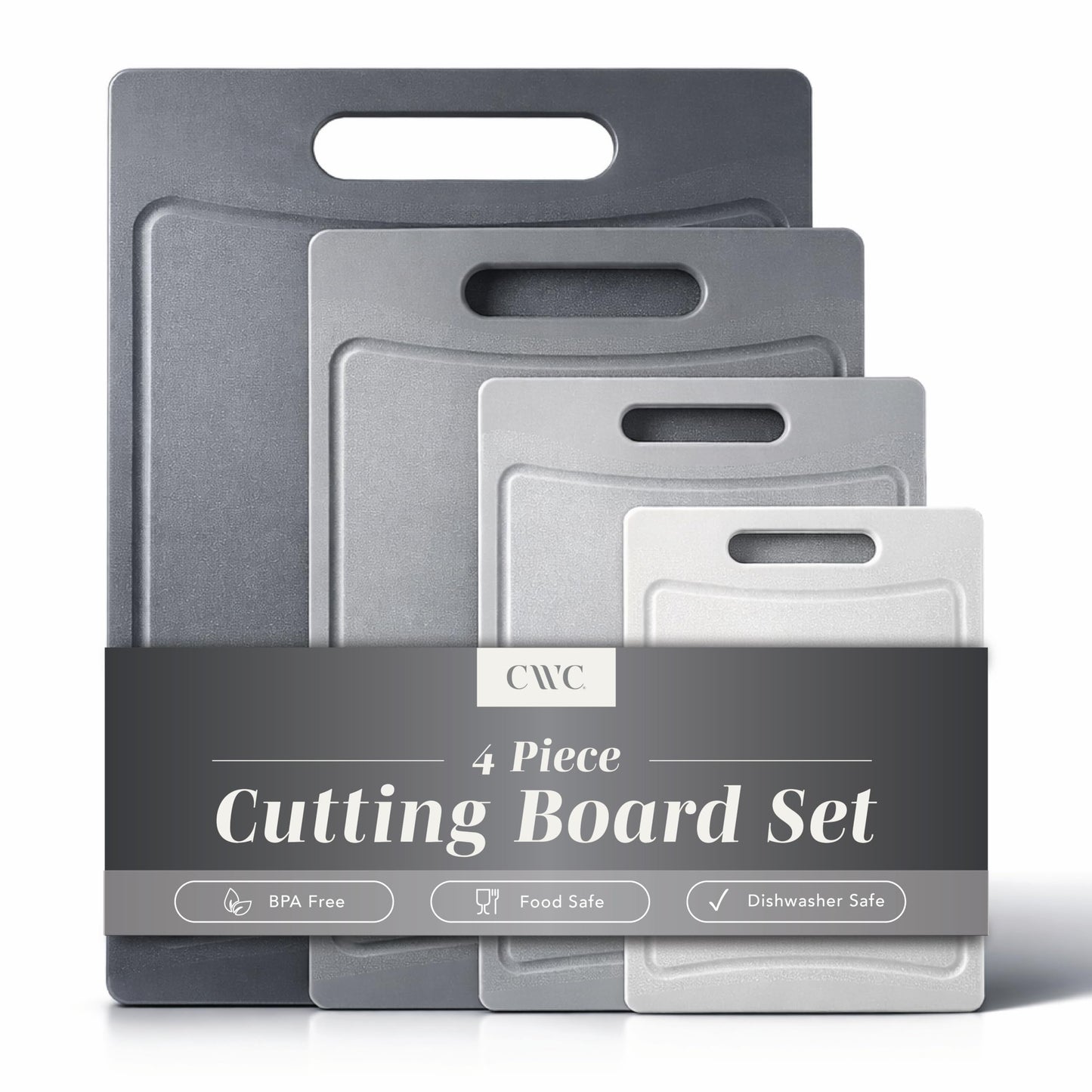 COOK WITH COLOR Non-Slip Cutting Board Set – Kitchen Essentials with Easy Grip Handle for Meat, Veggies, and Fruits, 4 Cutting Boards, Black