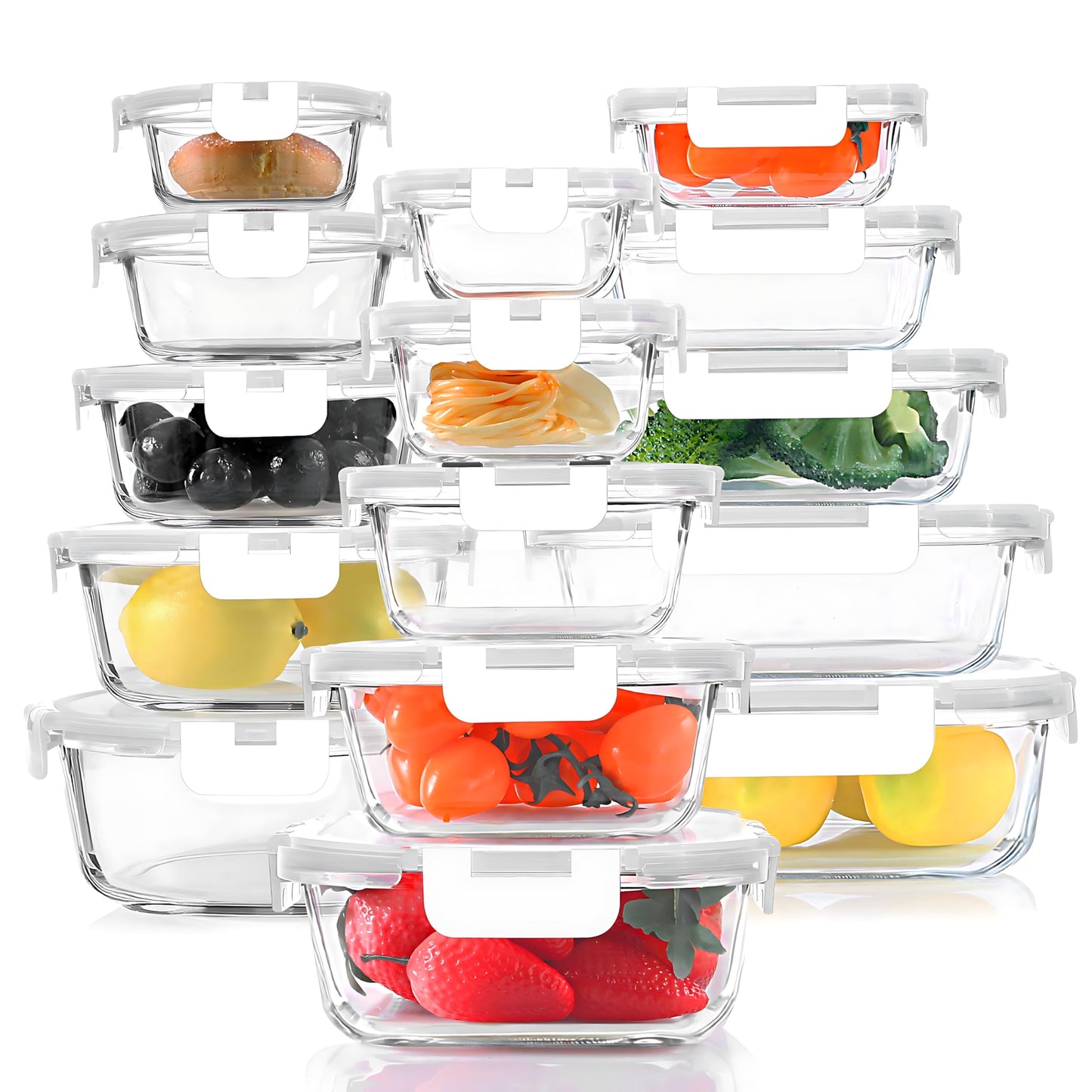KOMUEE 24 Pieces Glass Food Storage Containers Set, Gray