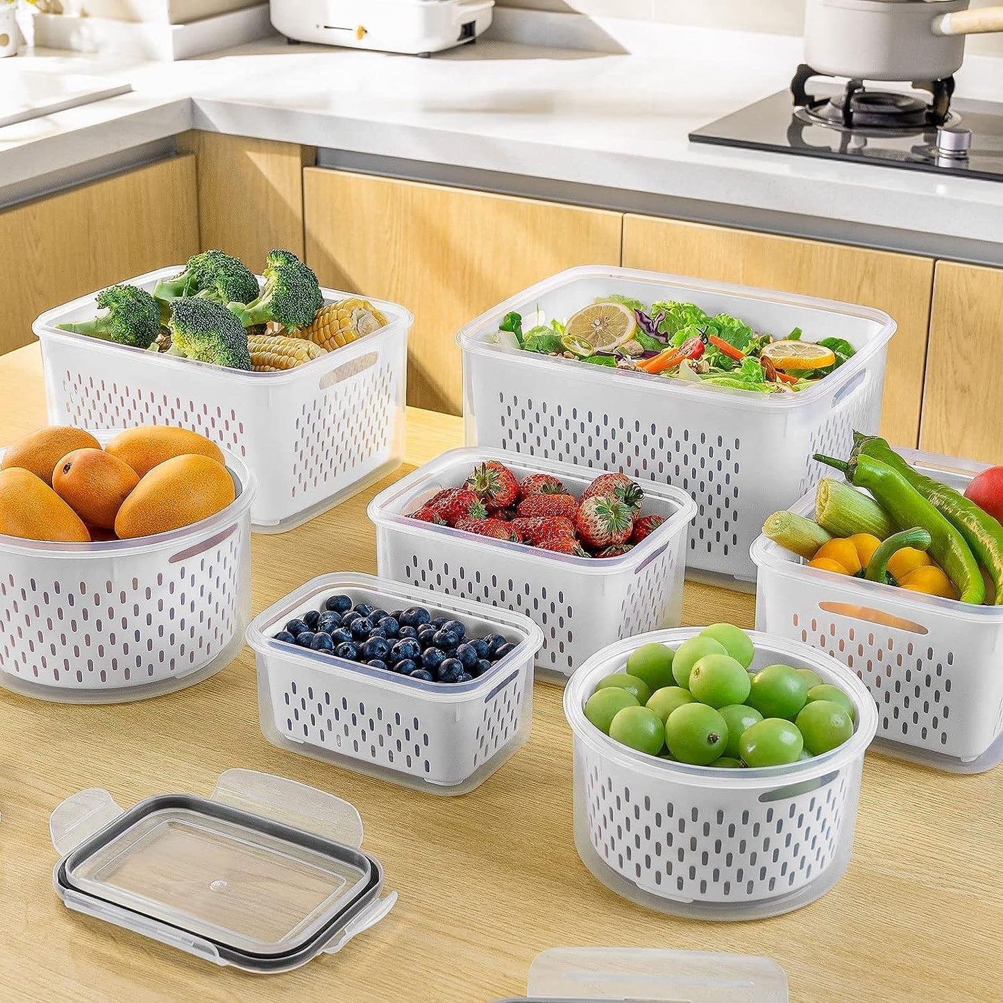 Freshmage Fruit Storage Containers for Fridge with Removable Colander 4 PCS