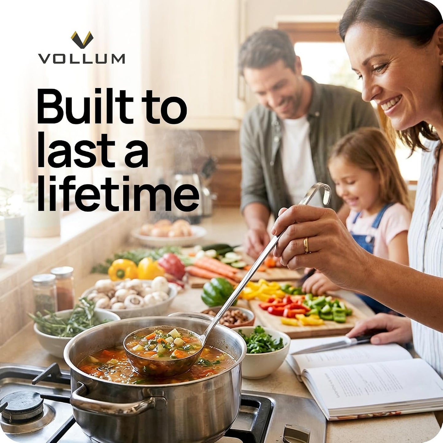 Vollum Stainless Steel Soup Ladle – Heavy Duty One-Piece 6 oz