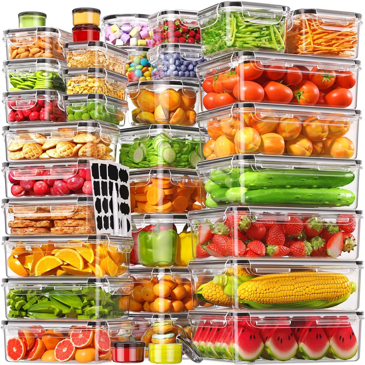 60 PCS Food Storage Containers with Lids Airtight, (30 Lids & 30 Containers) Leak proof Containers Set for Kitchen, Meal Prep, BPA-Free, PVC-Free Plastic, Microwave/Dishwasher Safe, Extra Labels & Pen
