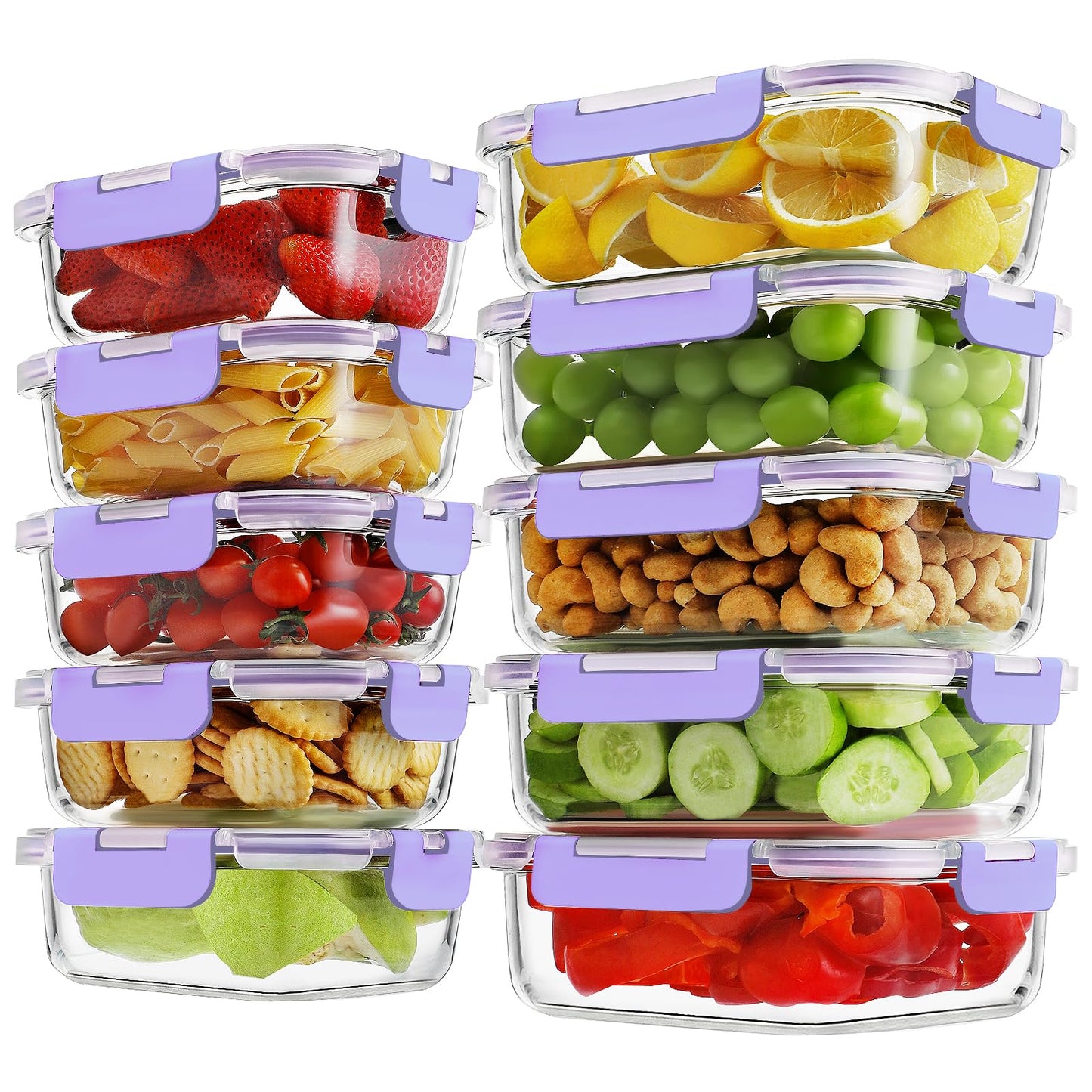 HOMBERKING 10-Pack Glass Meal Prep Containers, 36 oz/14 oz, Locking Lid Set