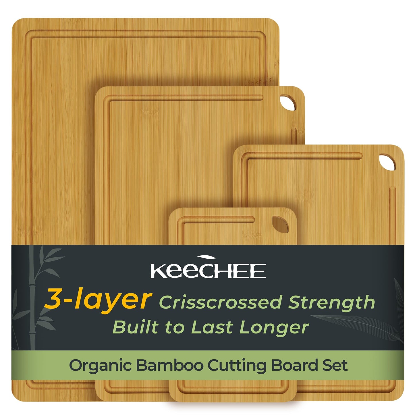 Keechee Bamboo Cutting Board, Durable Wood Cutting Boards for Kitchen with Deep Juice Grooves & Built-in Handles, Ideal Charcuterie & Chopping for Meat, Vegetables and Fruits Kitchen Gifts for Men