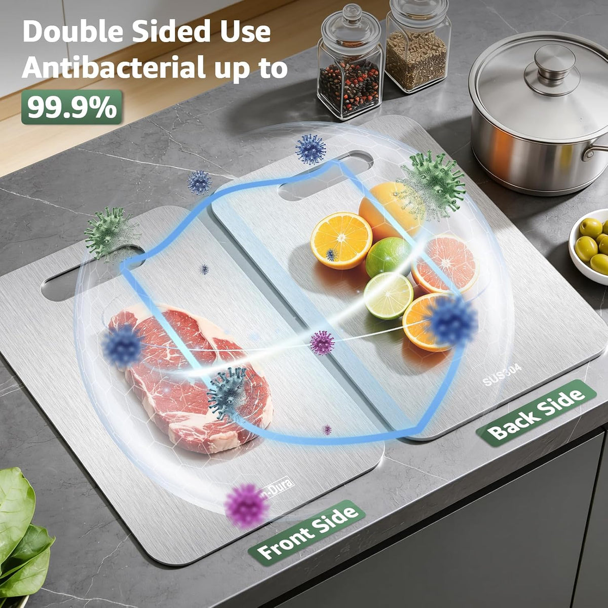 Stron-Dura Cutting Board, Stainless Steel Cutting Board, Foodgrade Cutting Boards for Kitchen, Double Side Use, Odor free, S 11.5" * 8"